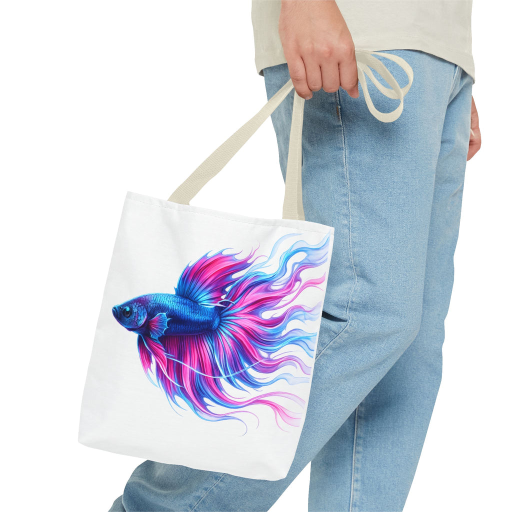 Colorful Betta Fish Tote Bag — Vibrant Blue & Pink Aquatic Art Beach Tote