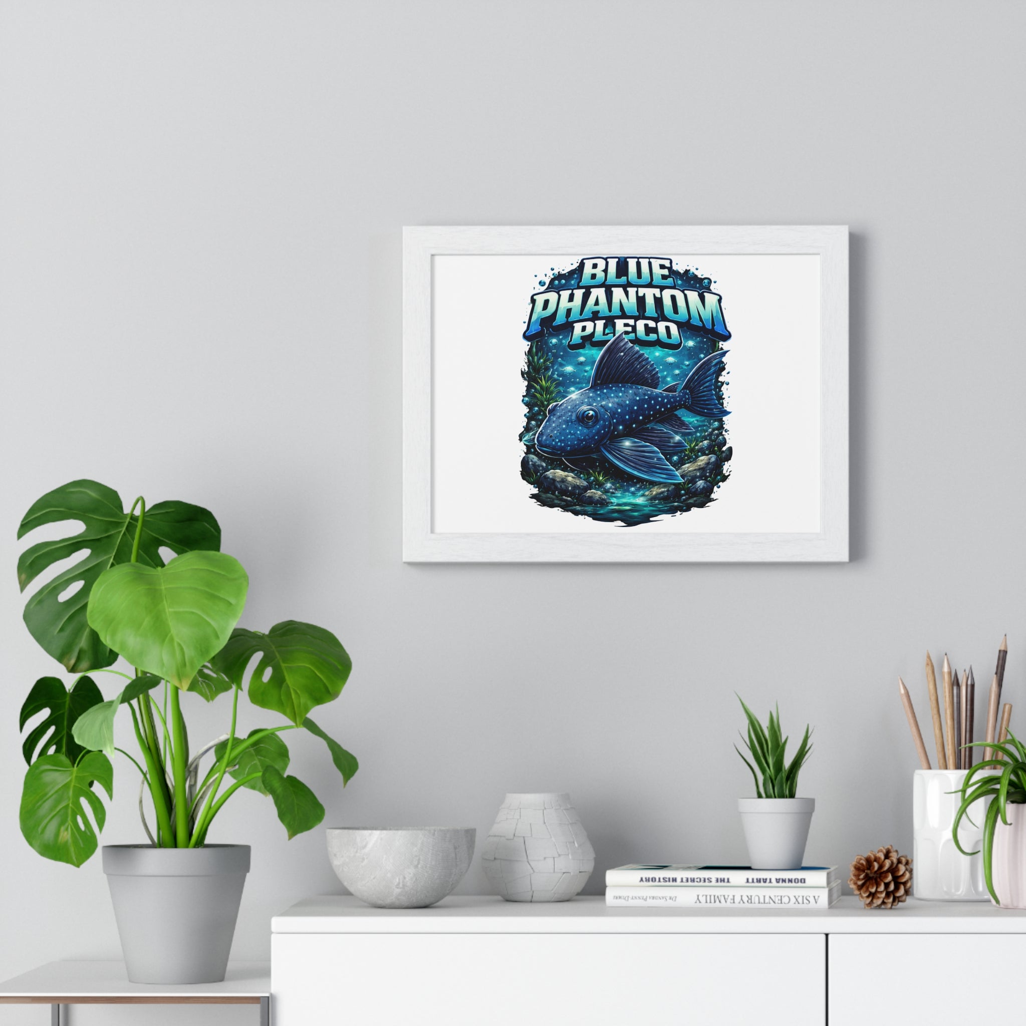 Blue Phantom Pleco Framed Poster — Aquatic Fish Art Print