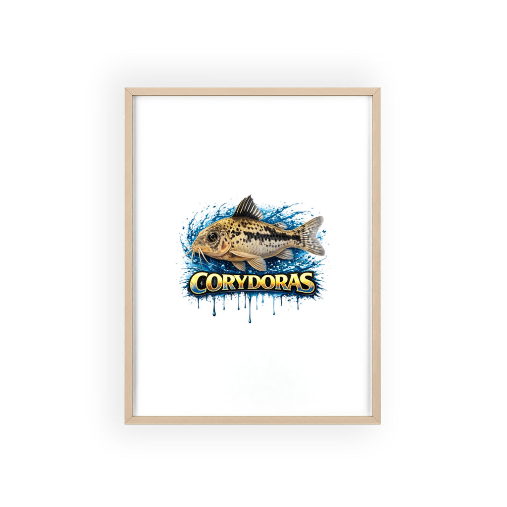 Peppered Corydoras Fish Poster with Wooden Frame — Aquarium Wall Art