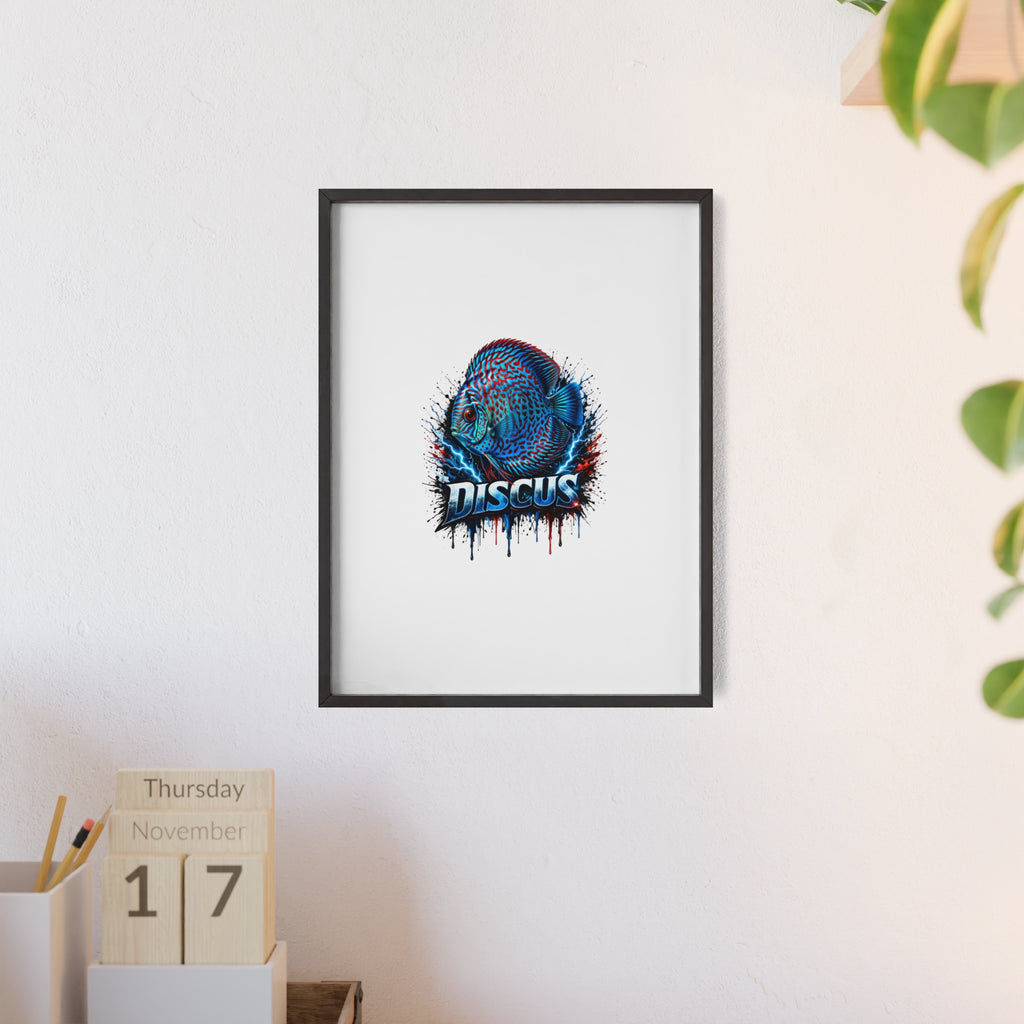 Discus Fish Poster with Wooden Frame — Colorful Aquarium Art Print