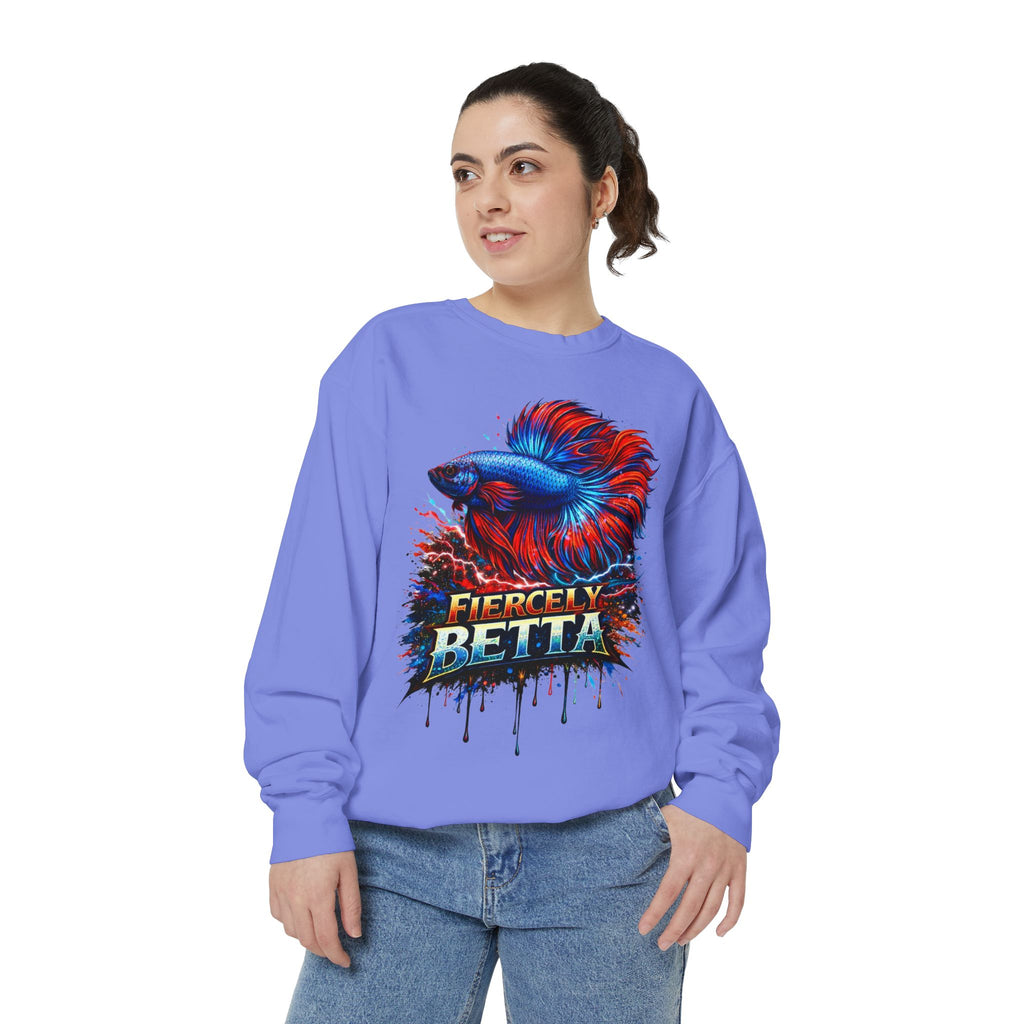 Betta Fish Sweatshirt — "Fiercely Betta" Colorful Aquarium Crewneck