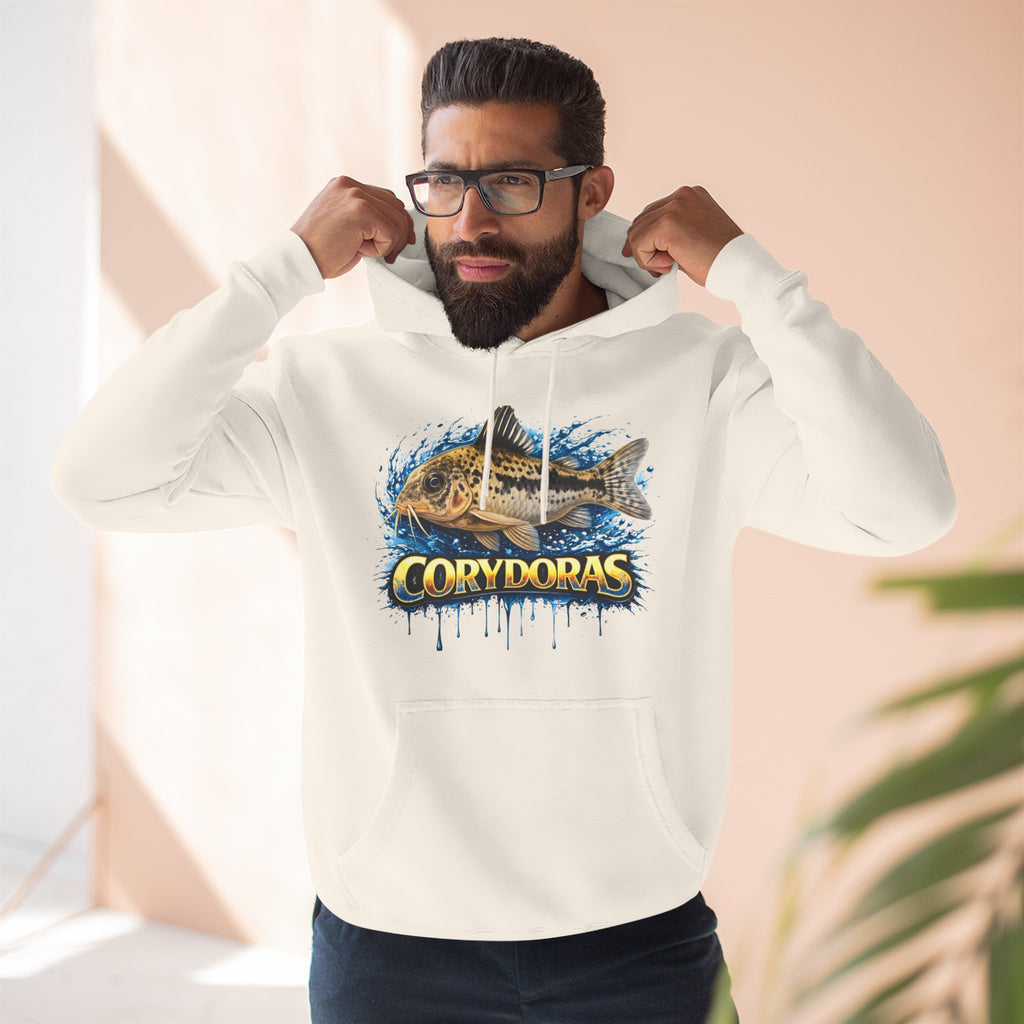 Peppered Corydoras Midweight Fleece Hoodie — Aquatic Catfish Illustration Pullover
