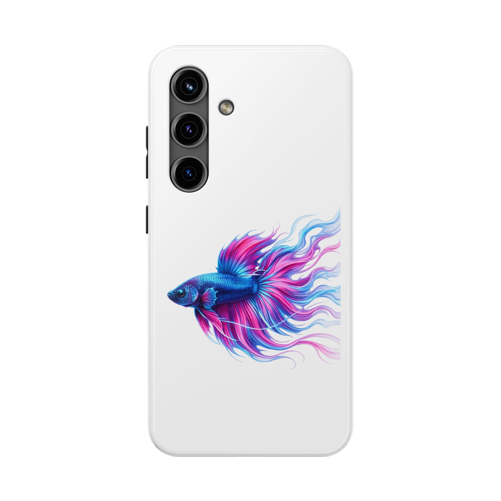 Betta Fish Tough Phone Case — Colorful Blue & Pink Aquarium Art