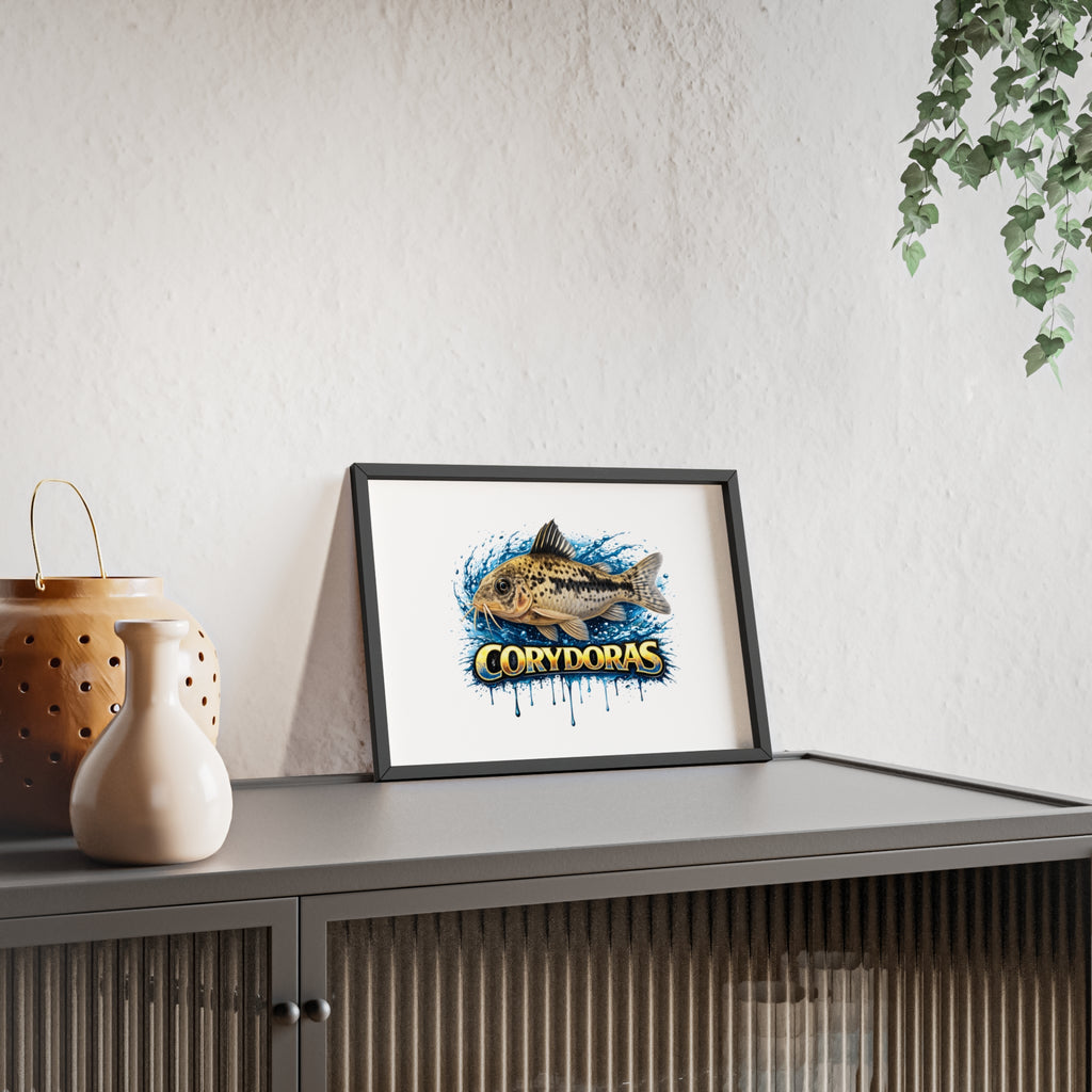 Peppered Corydoras Fish Poster with Wooden Frame — Aquarium Wall Art