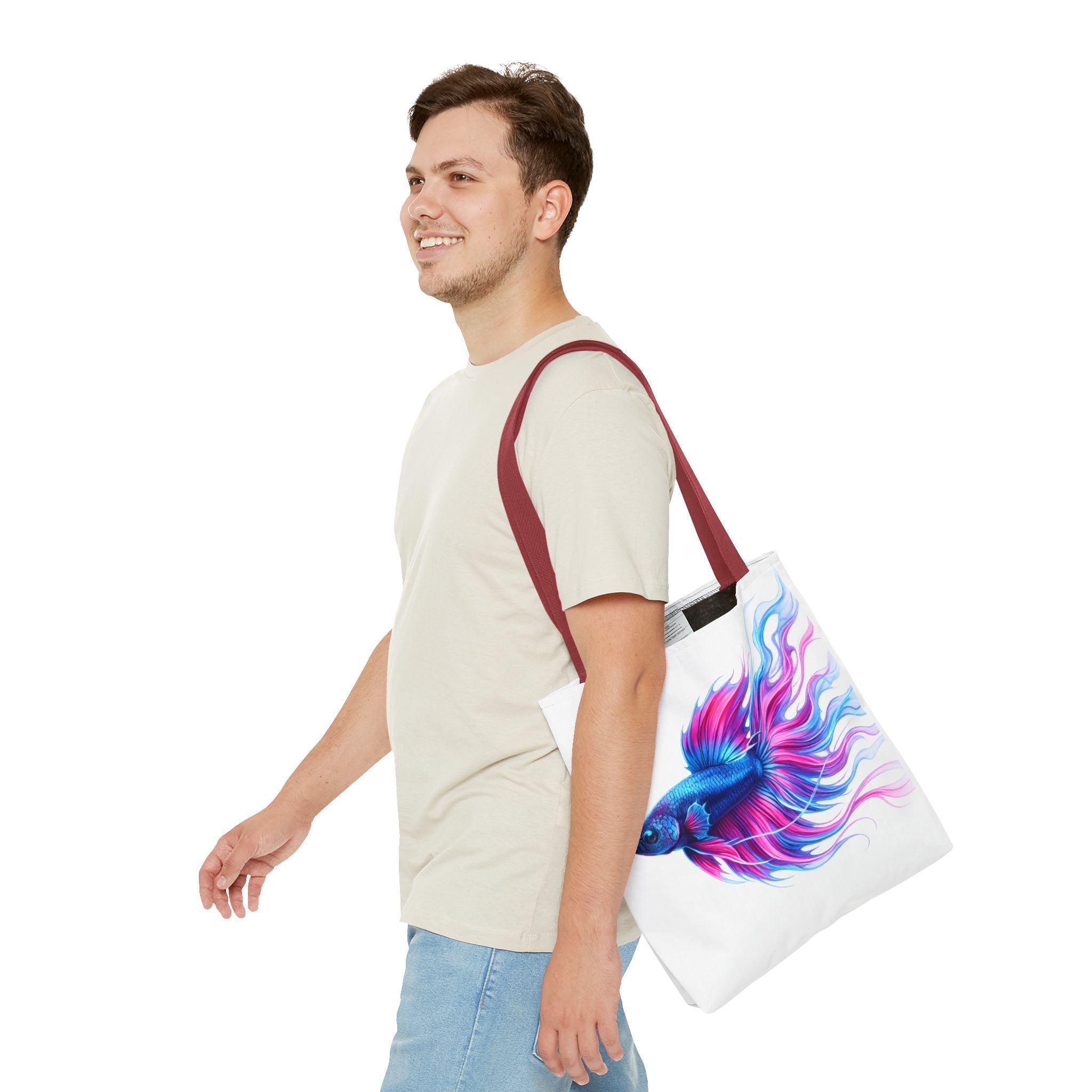 Colorful Betta Fish Tote Bag — Vibrant Blue & Pink Aquatic Art Beach Tote