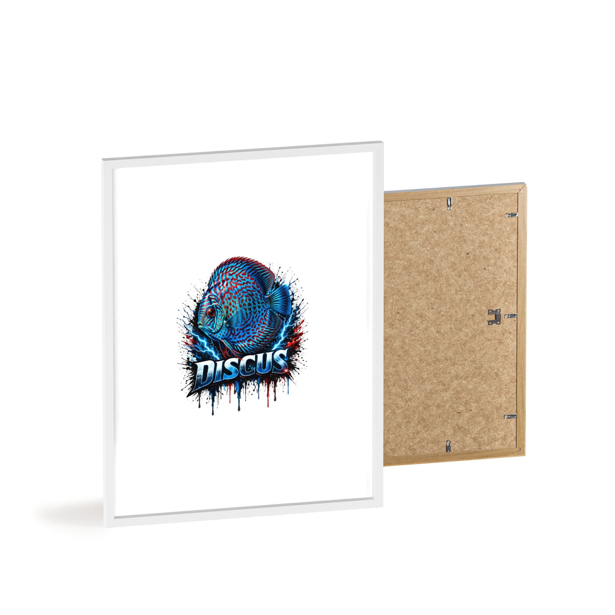 Discus Fish Poster with Wooden Frame — Colorful Aquarium Art Print