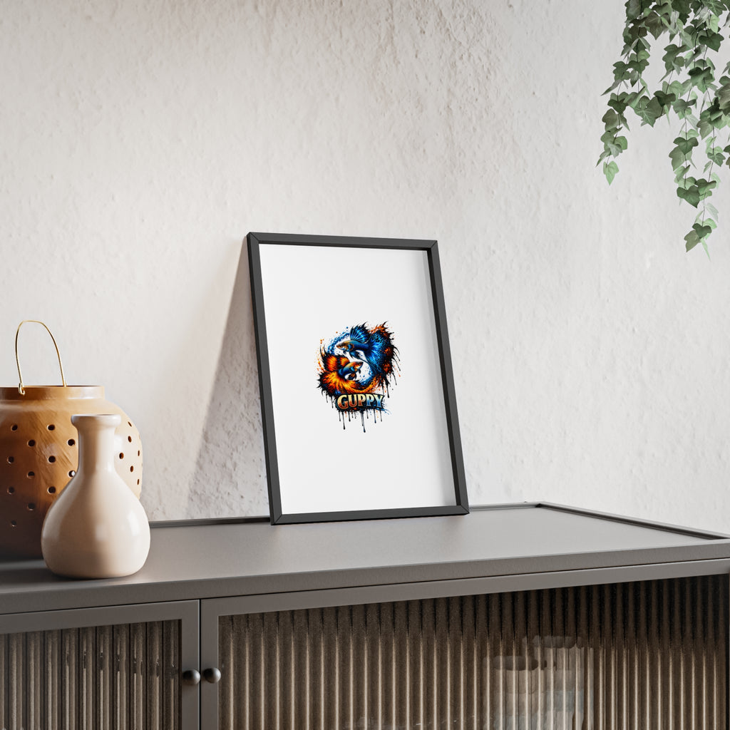 Guppy Fish Art Poster with Wooden Frame — Colorful Koi-Style Aquarium Print