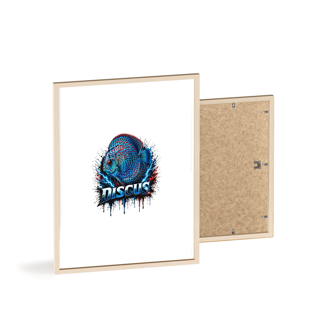 Discus Fish Poster with Wooden Frame — Colorful Aquarium Art Print