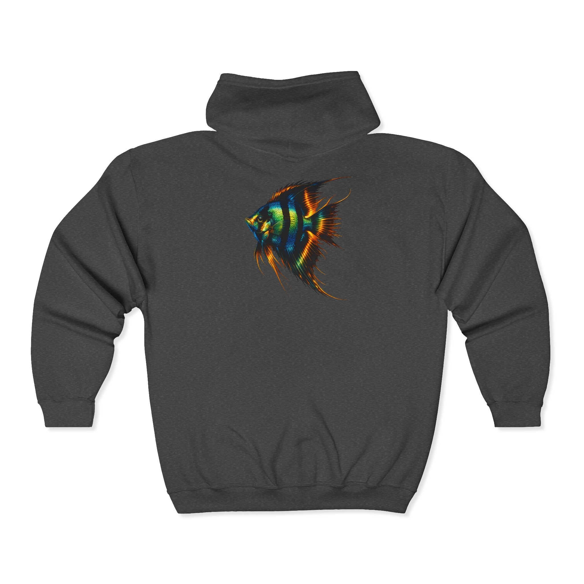 Angelfish Neon Art Zip Hoodie – Colorful Aquarium Fish Back Print