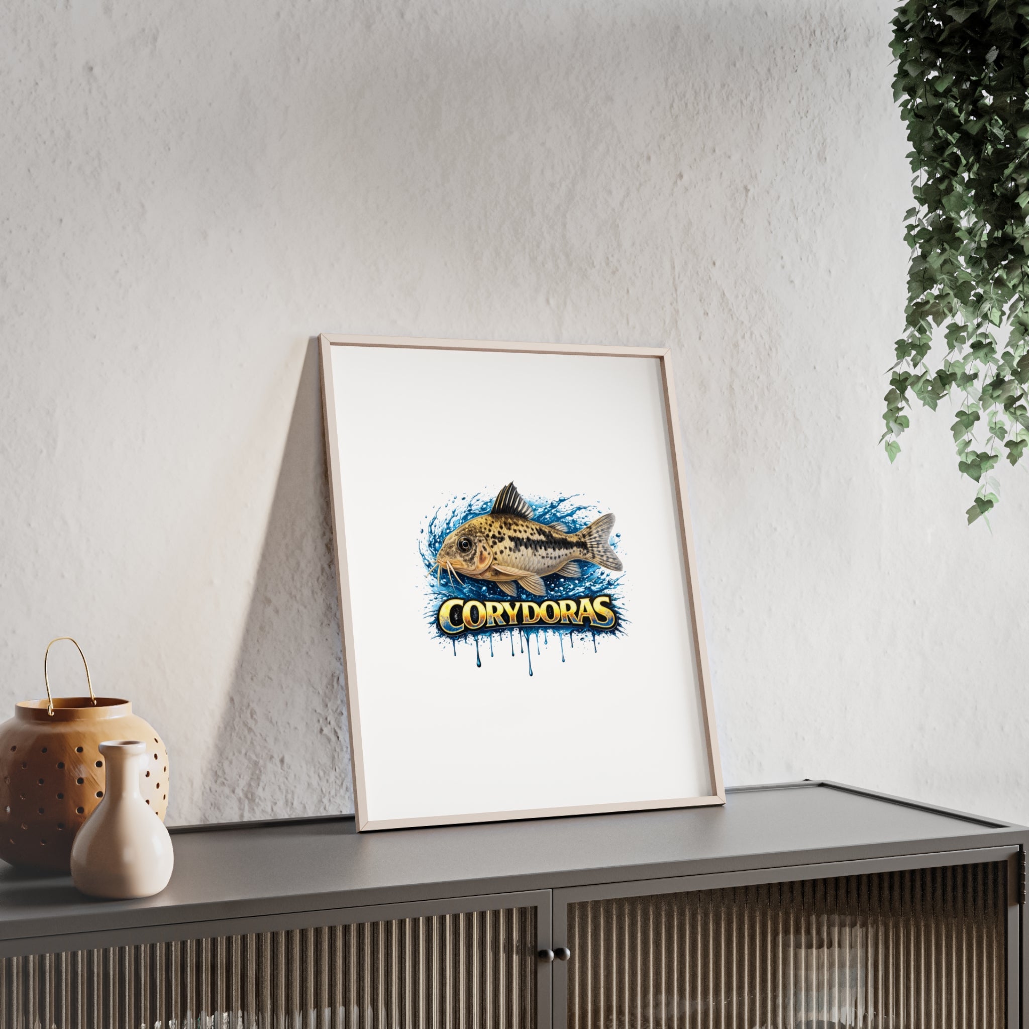 Peppered Corydoras Fish Poster with Wooden Frame — Aquarium Wall Art