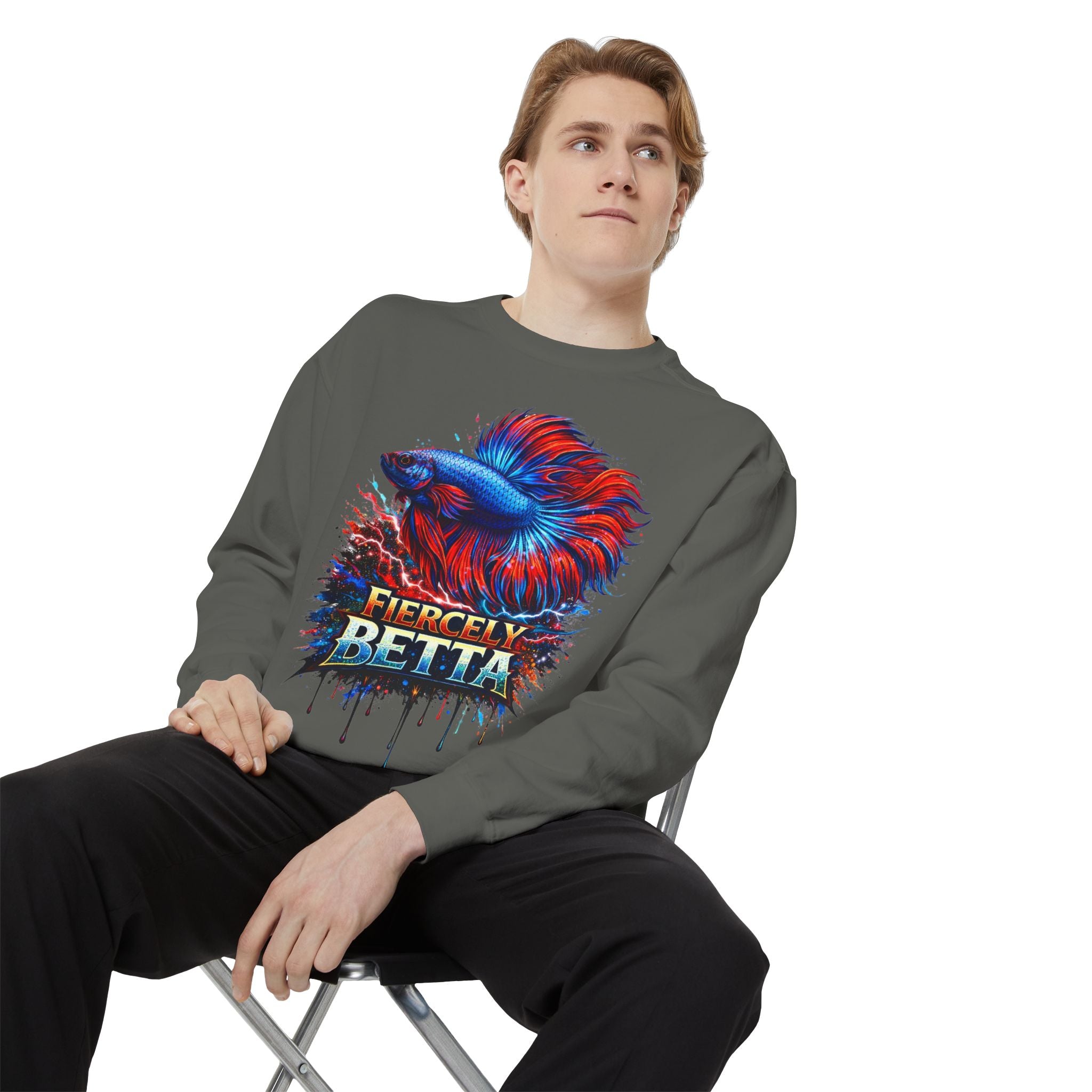 Betta Fish Sweatshirt — "Fiercely Betta" Colorful Aquarium Crewneck