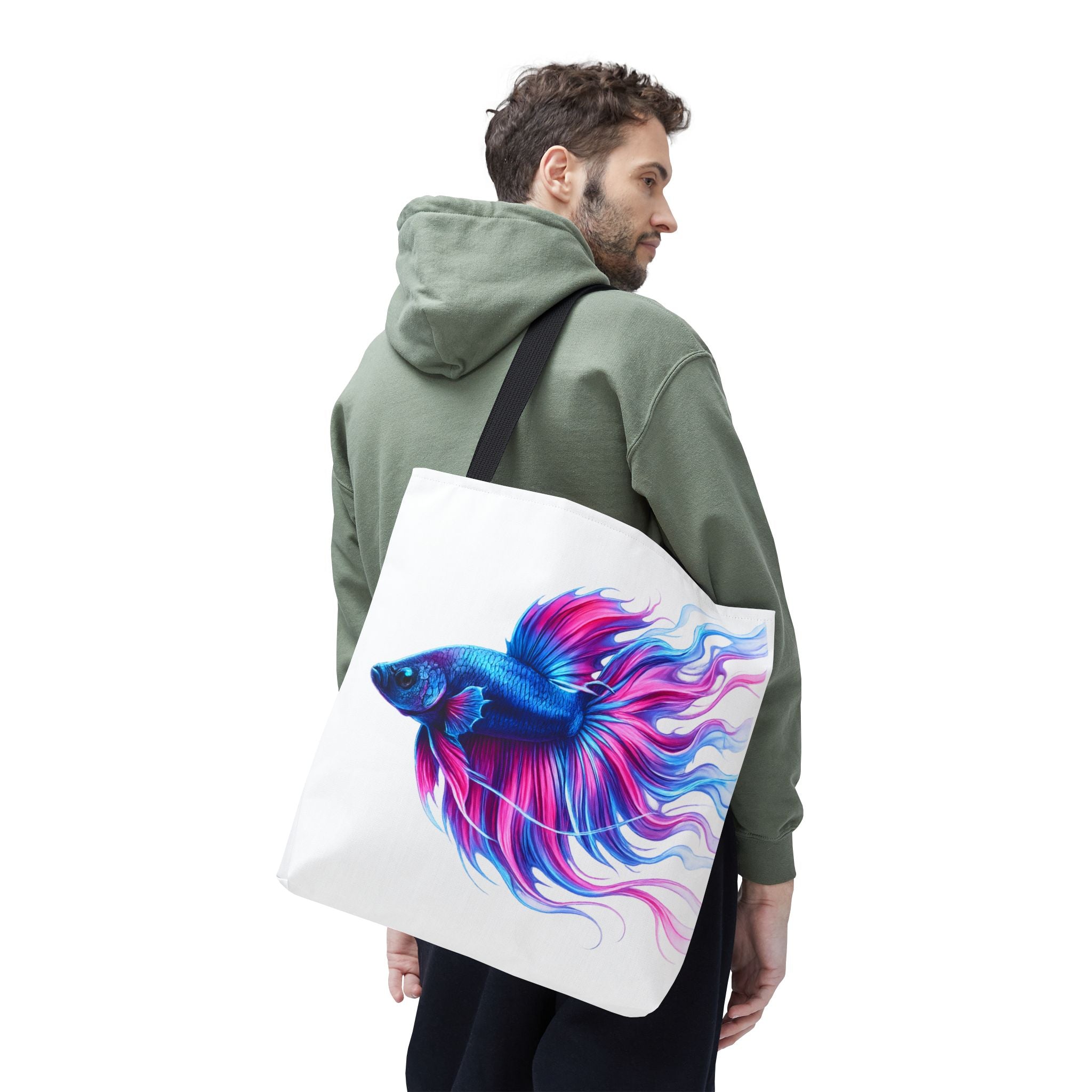 Colorful Betta Fish Tote Bag — Vibrant Blue & Pink Aquatic Art Beach Tote