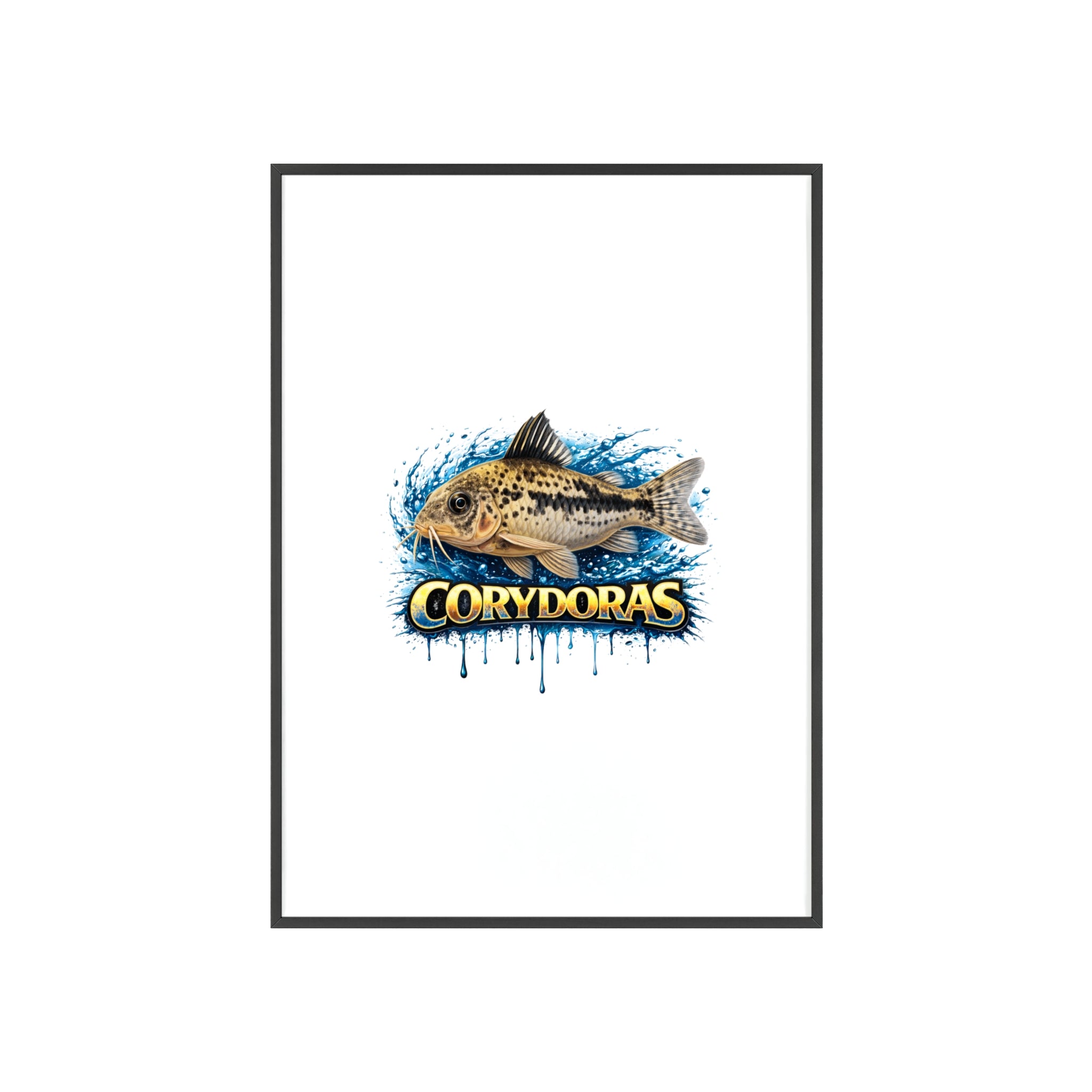 Peppered Corydoras Fish Poster with Wooden Frame — Aquarium Wall Art