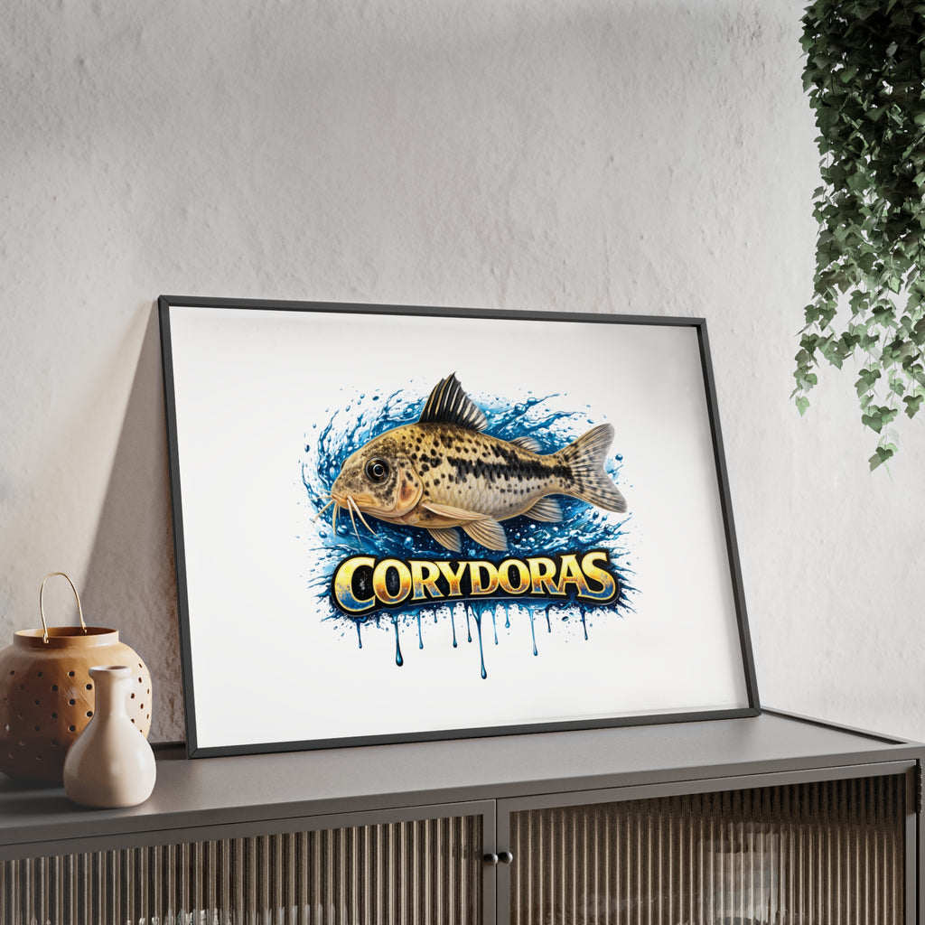 Peppered Corydoras Fish Poster with Wooden Frame — Aquarium Wall Art