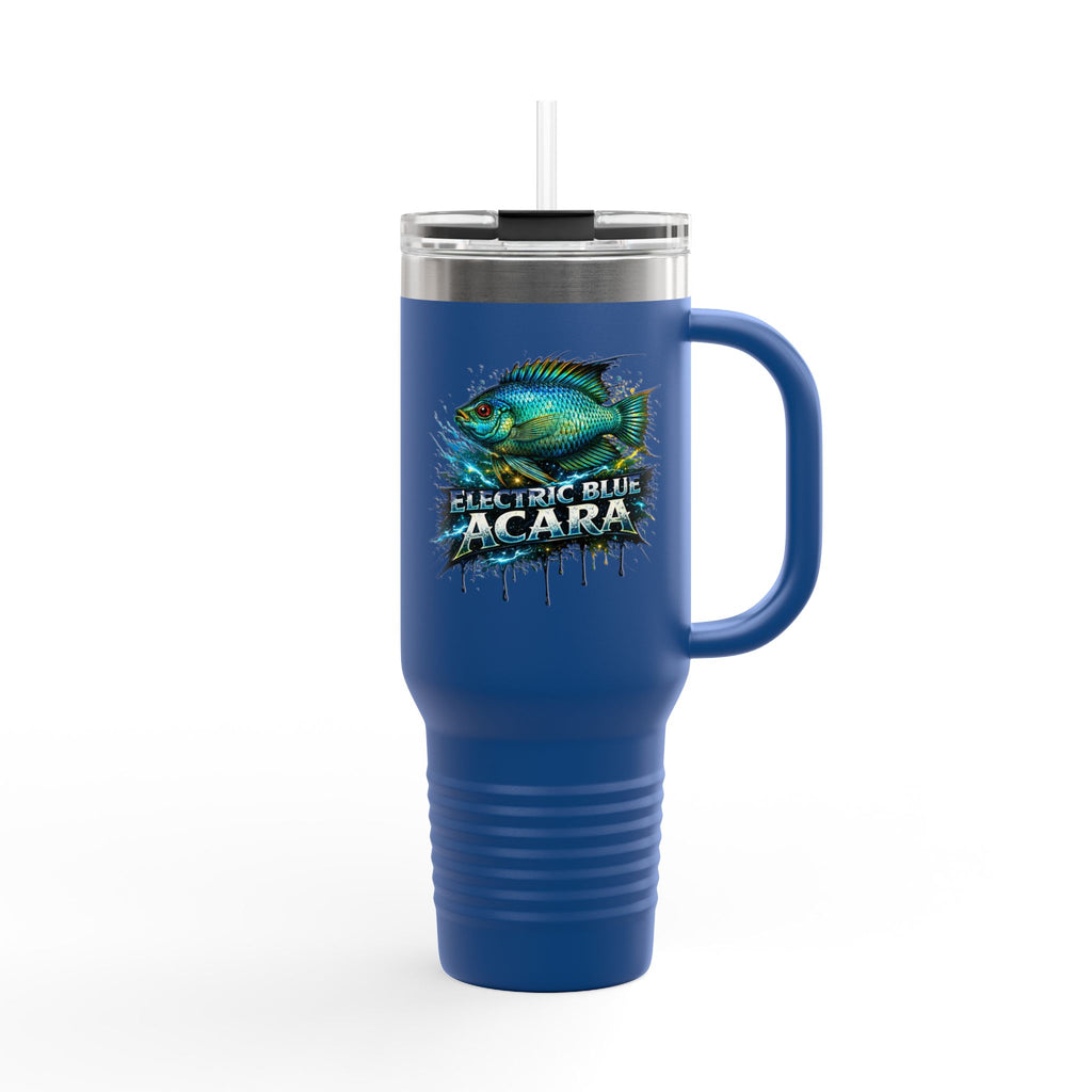 40oz Insulated Travel Mug - 'Electric Blue Acara' Fish Graphic, Leak-Resistant Tumbler for Aquarium Enthusiasts