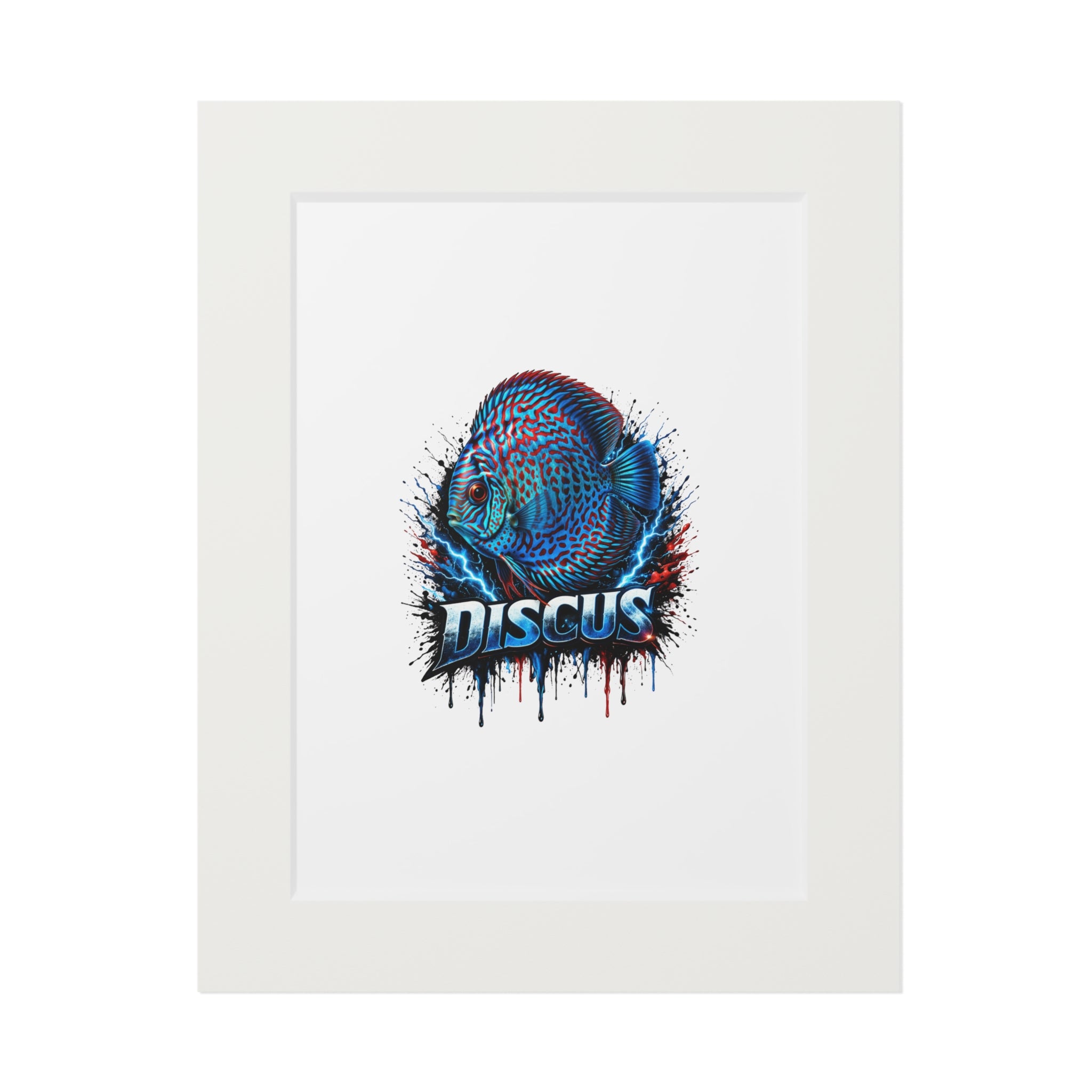 Discus Fish Fine Art Print with Passepartout Frame — Vibrant Blue Aquarium Wall Art