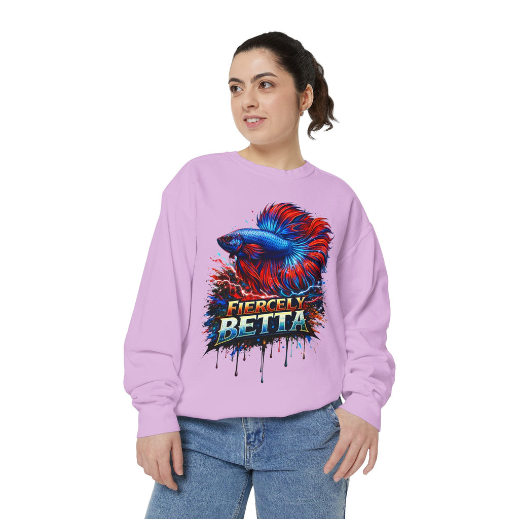 Betta Fish Sweatshirt — "Fiercely Betta" Colorful Aquarium Crewneck