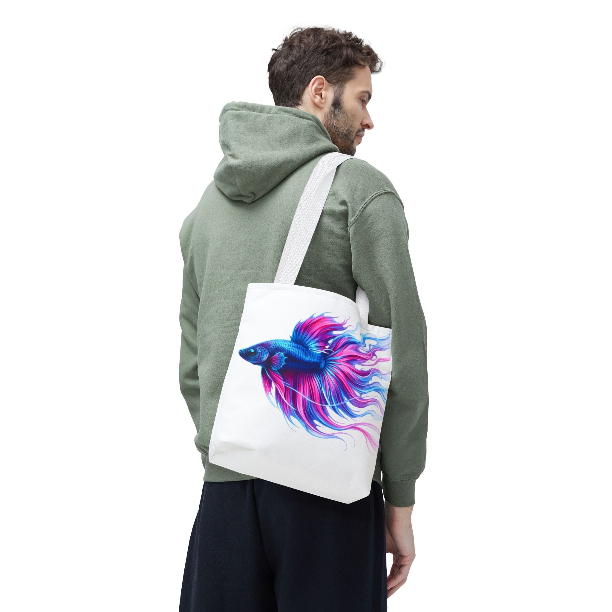 Colorful Betta Fish Tote Bag — Vibrant Blue & Pink Aquatic Art Beach Tote