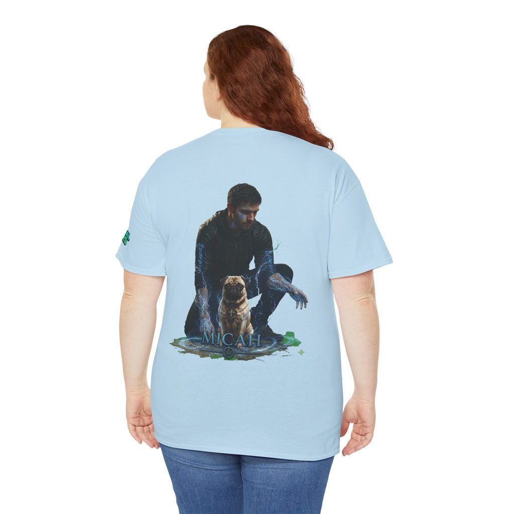 T-Shirt — Nature Warrior Graphic Tee with Man and Dog Illustration