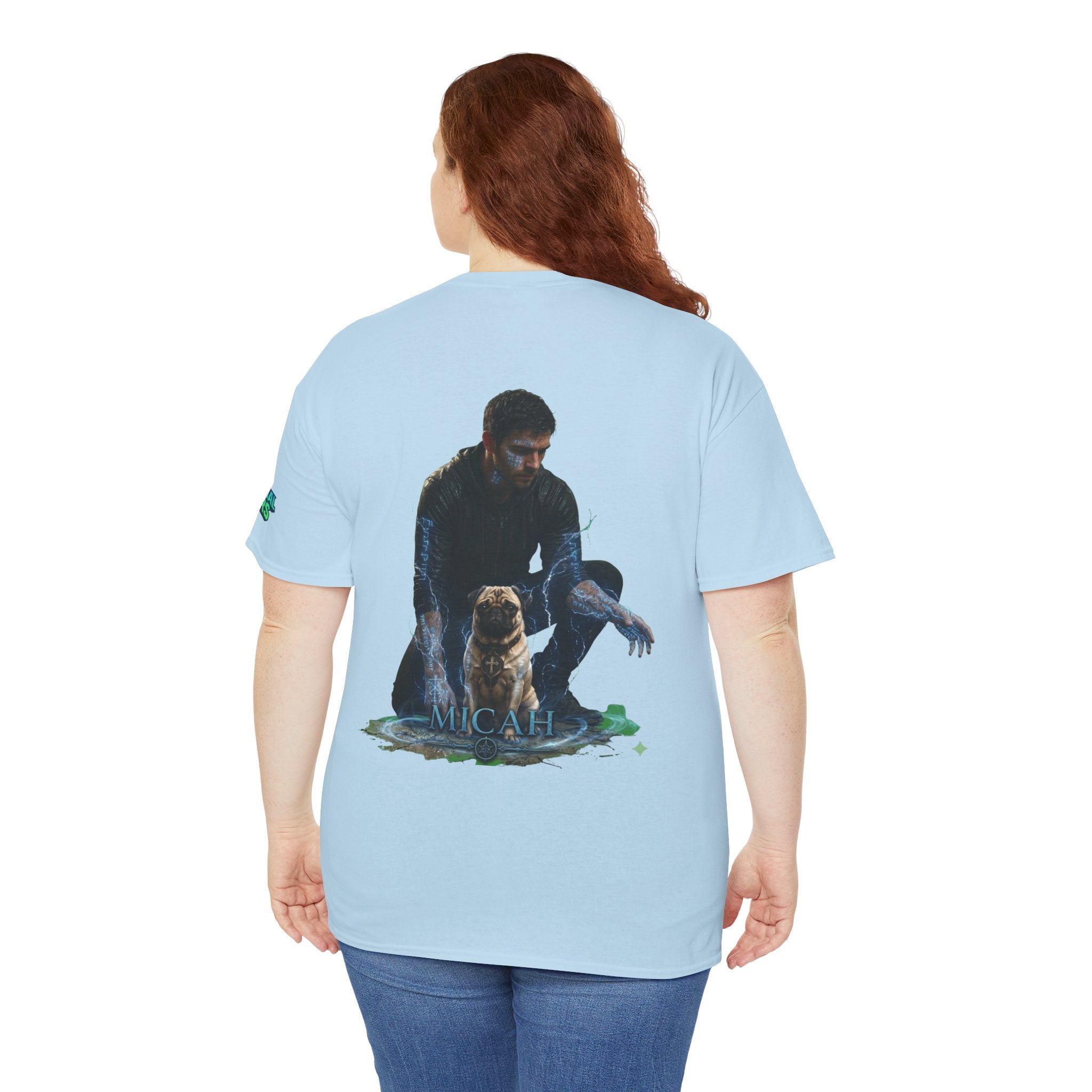 T-Shirt — Nature Warrior Graphic Tee with Man and Dog Illustration
