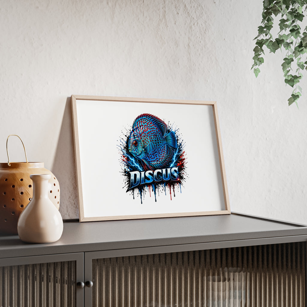 Discus Fish Poster with Wooden Frame — Colorful Aquarium Art Print