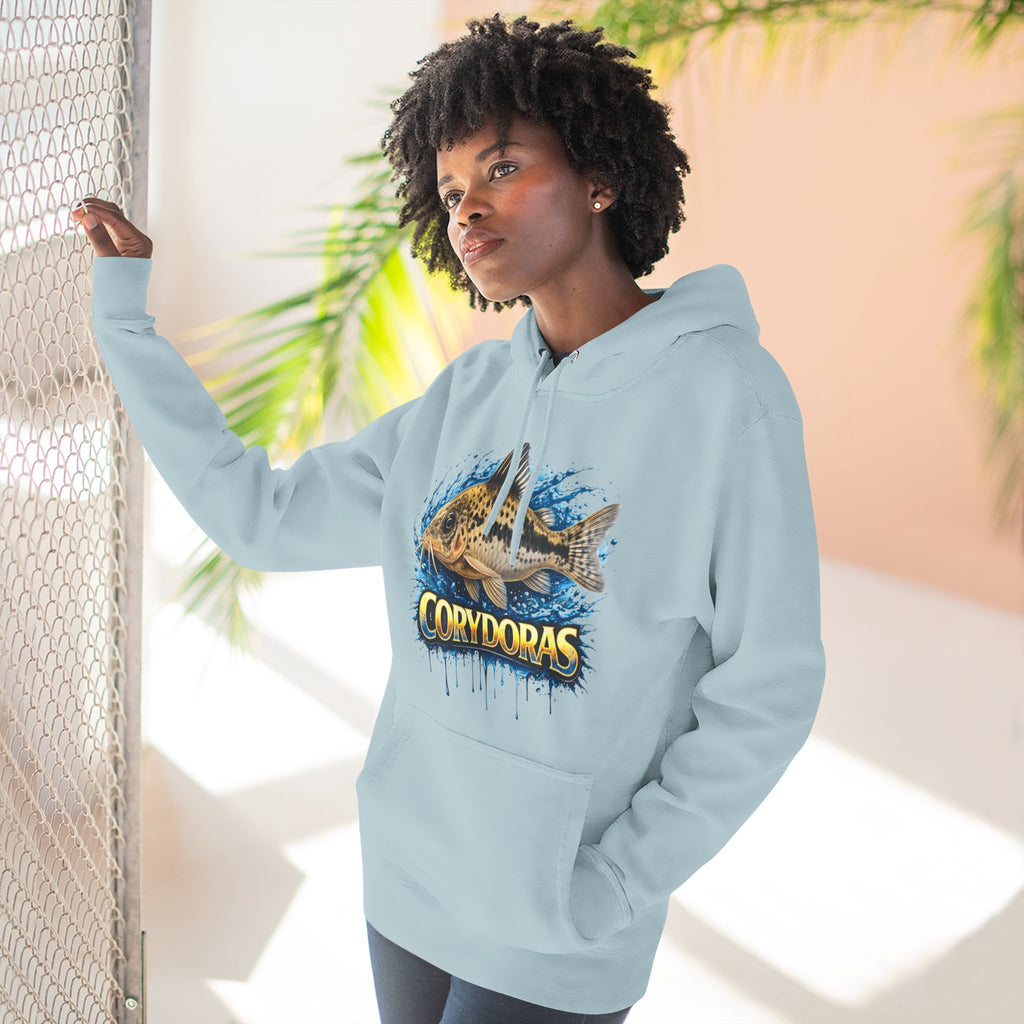 Peppered Corydoras Midweight Fleece Hoodie — Aquatic Catfish Illustration Pullover