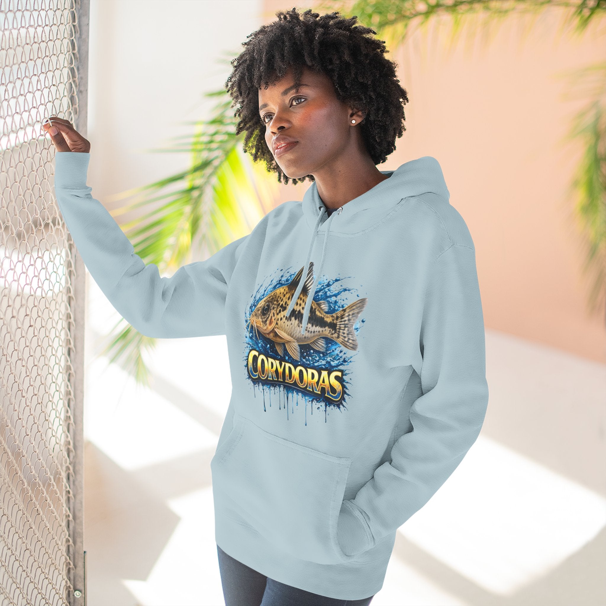 Peppered Corydoras Midweight Fleece Hoodie — Aquatic Catfish Illustration Pullover