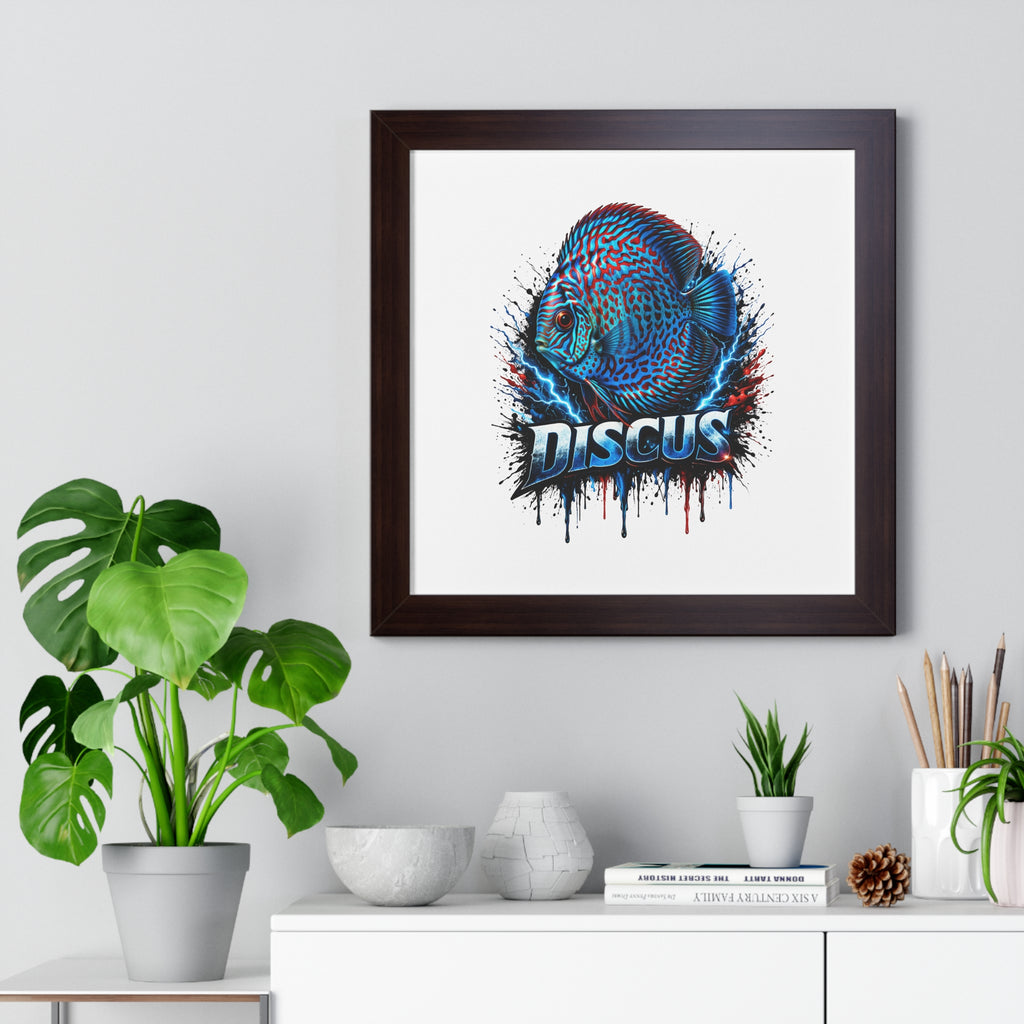 Discus Fish Wall Art — Framed Horizontal Poster with Bold Aquatic Splash Design
