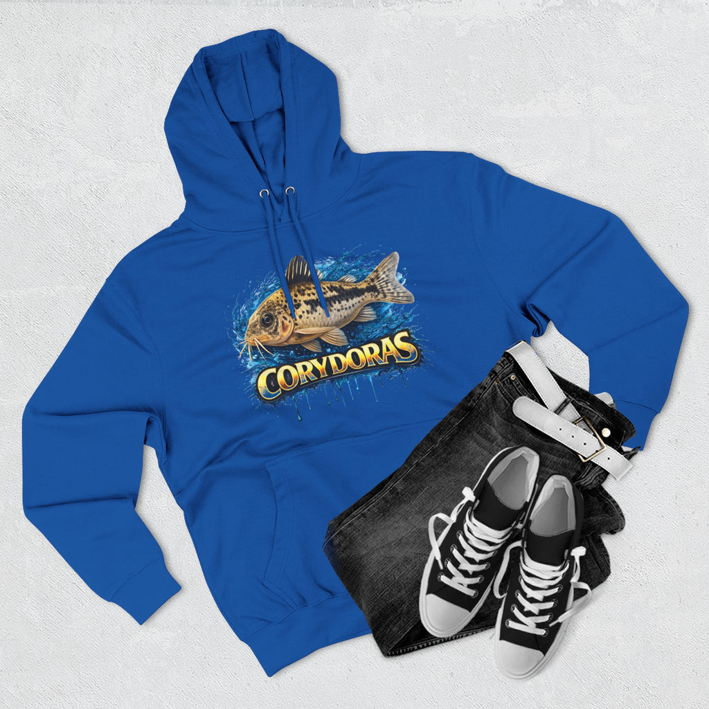 Peppered Corydoras Midweight Fleece Hoodie — Aquatic Catfish Illustration Pullover