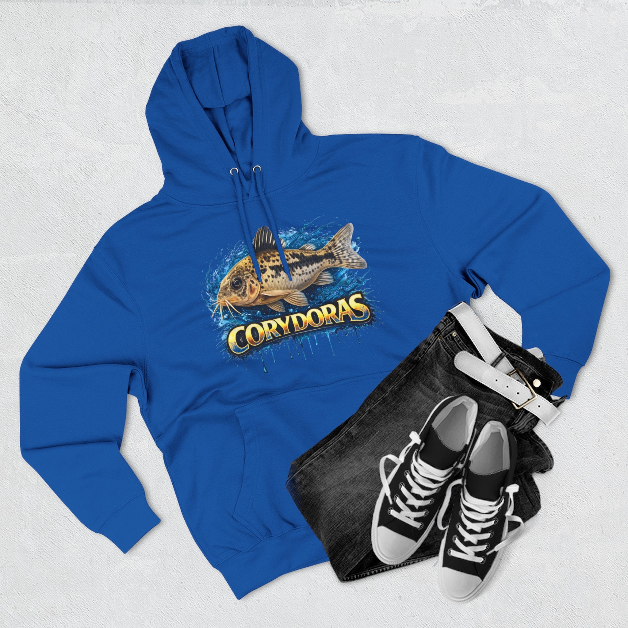 Peppered Corydoras Midweight Fleece Hoodie — Aquatic Catfish Illustration Pullover