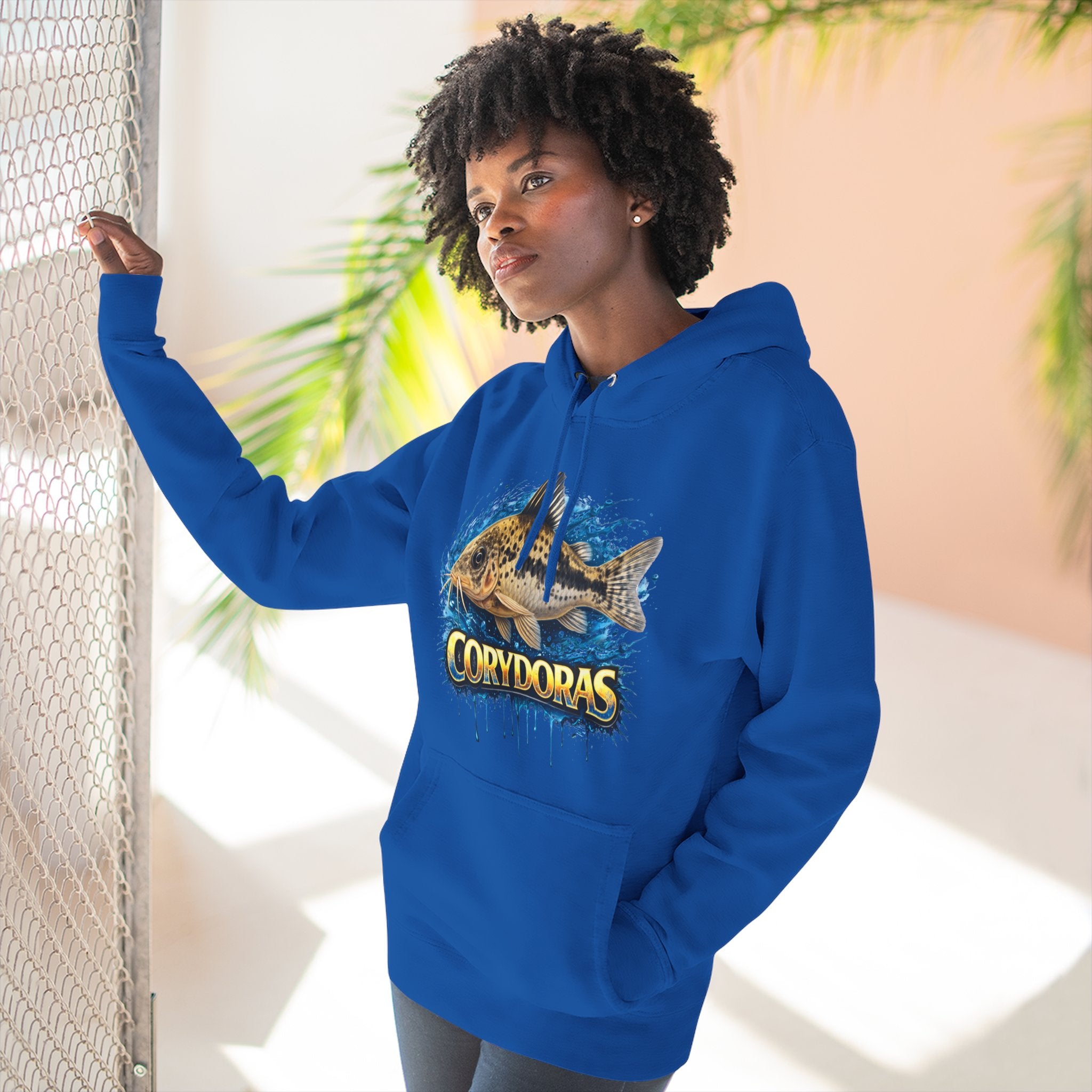 Peppered Corydoras Midweight Fleece Hoodie — Aquatic Catfish Illustration Pullover
