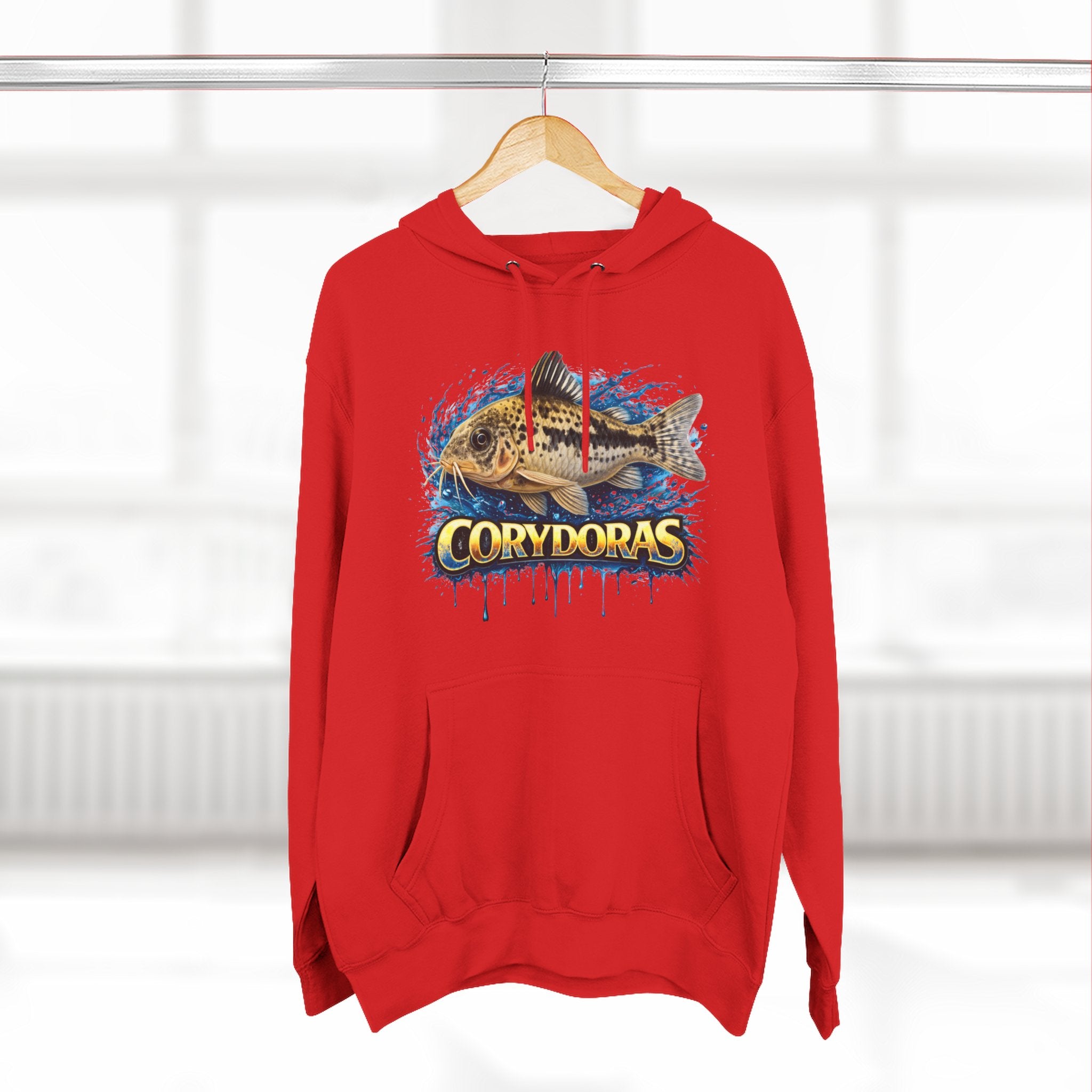 Peppered Corydoras Midweight Fleece Hoodie — Aquatic Catfish Illustration Pullover