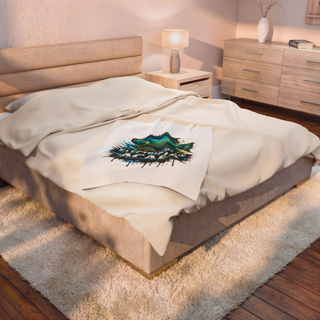 Electric Blue Acara Velveteen Plush Blanket — Vibrant Fish Design for Aquarium Lovers