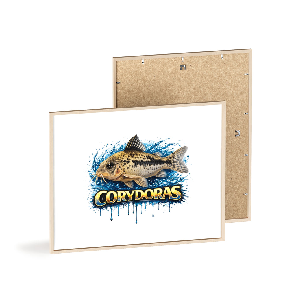 Peppered Corydoras Fish Poster with Wooden Frame — Aquarium Wall Art