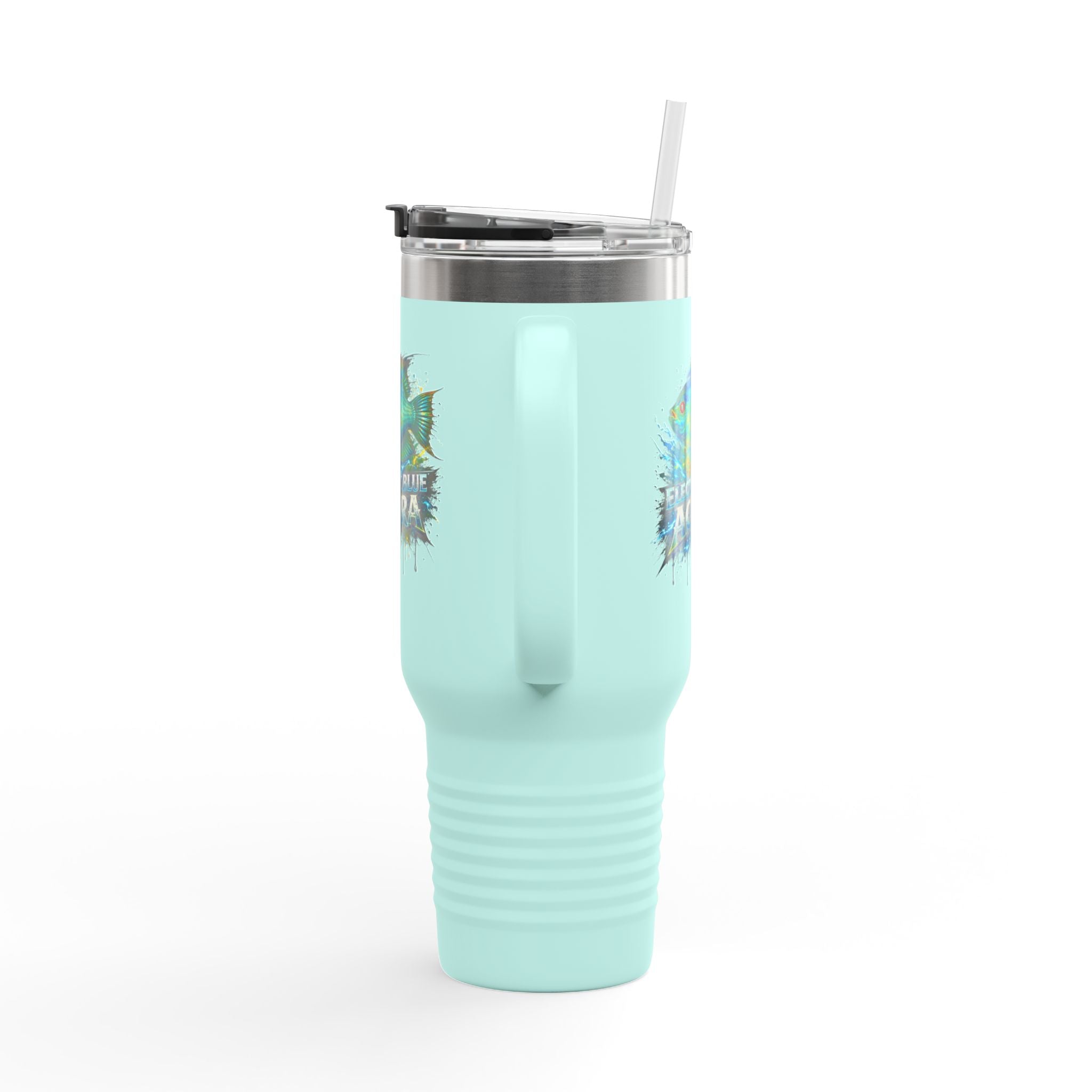 40oz Insulated Travel Mug - 'Electric Blue Acara' Fish Graphic, Leak-Resistant Tumbler for Aquarium Enthusiasts