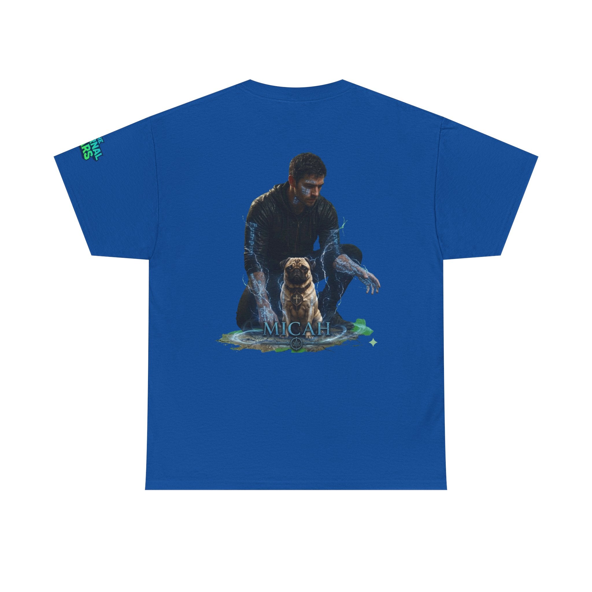 T-Shirt — Nature Warrior Graphic Tee with Man and Dog Illustration
