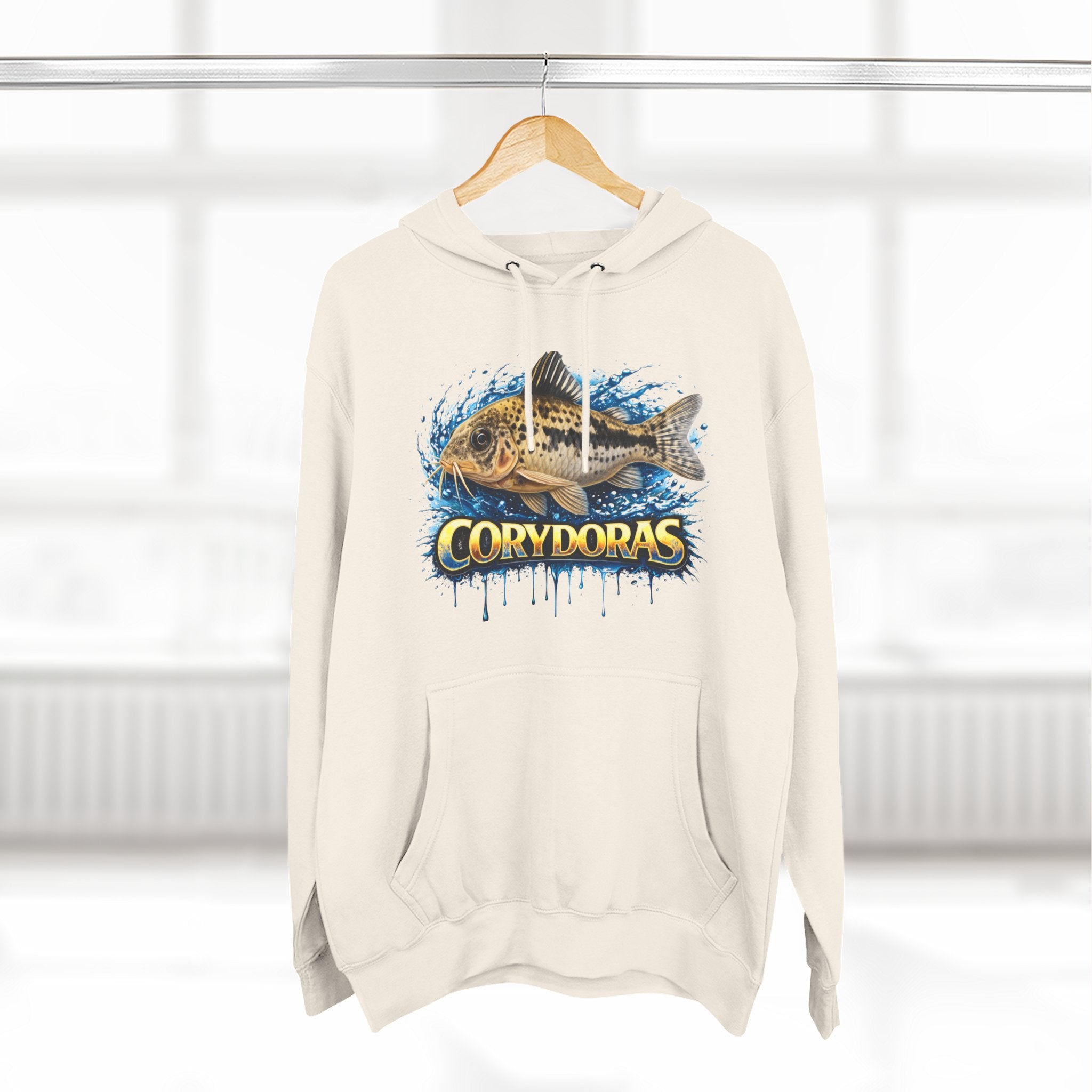 Peppered Corydoras Midweight Fleece Hoodie — Aquatic Catfish Illustration Pullover