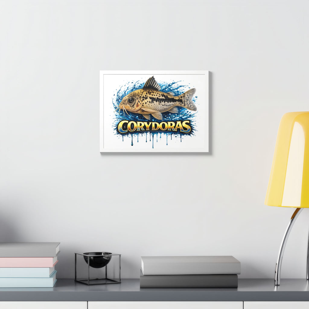 Corydoras Fish Framed Poster — Colorful Aquarium Art Print