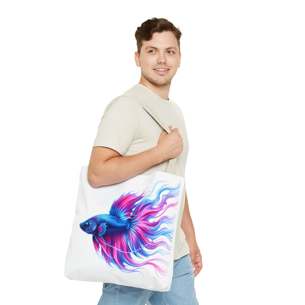 Colorful Betta Fish Tote Bag — Vibrant Blue & Pink Aquatic Art Beach Tote
