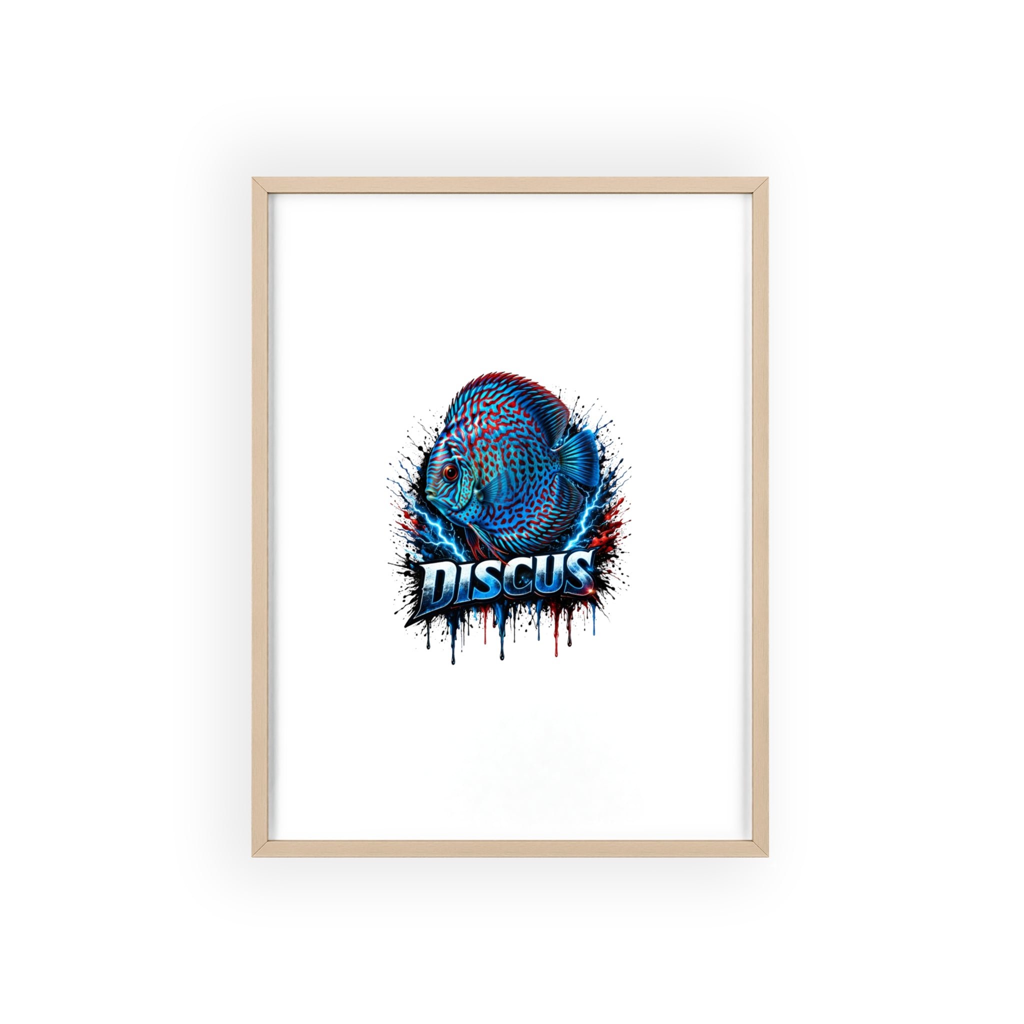 Discus Fish Poster with Wooden Frame — Colorful Aquarium Art Print