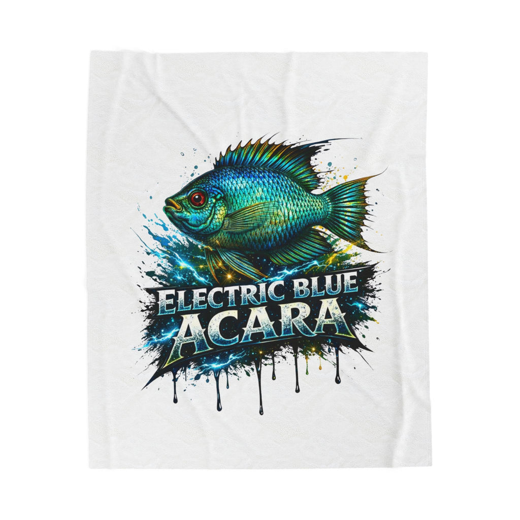 Electric Blue Acara Velveteen Plush Blanket — Vibrant Fish Design for Aquarium Lovers