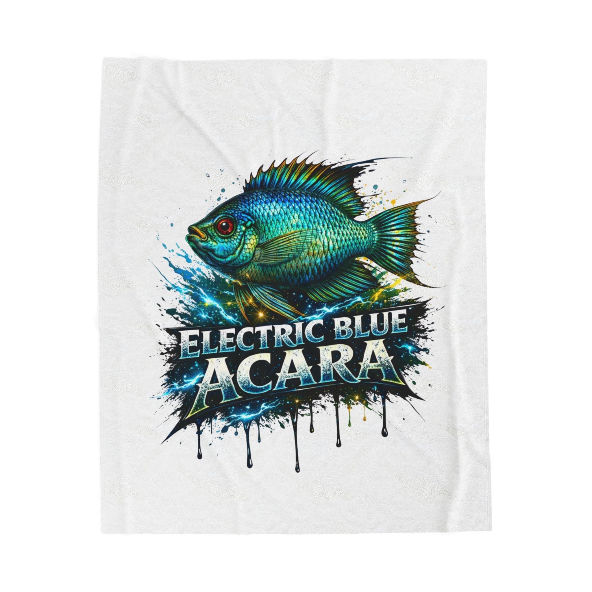 Electric Blue Acara Velveteen Plush Blanket — Vibrant Fish Design for Aquarium Lovers