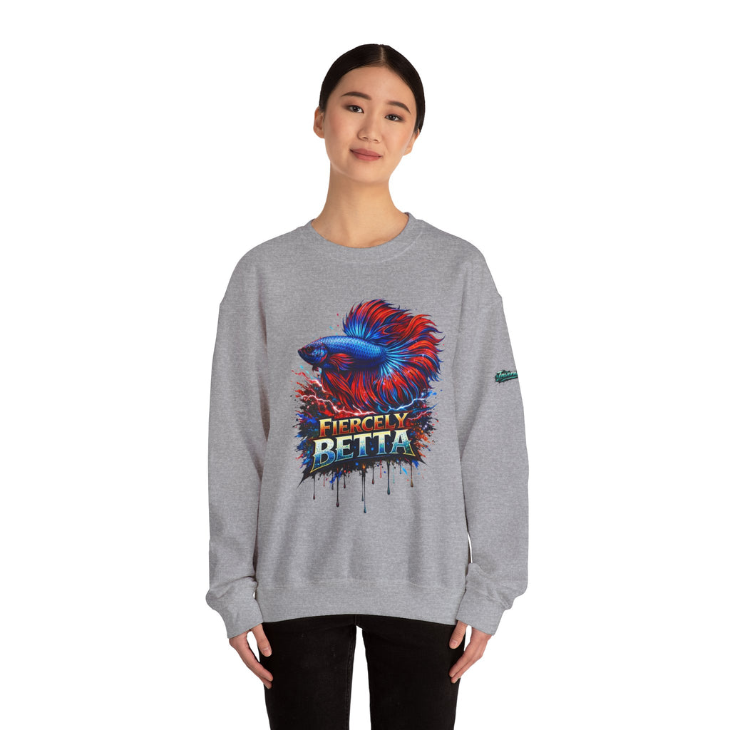 Betta Fish Crewneck Sweatshirt — "Fiercely Betta" Colorful Aquarium Graphic
