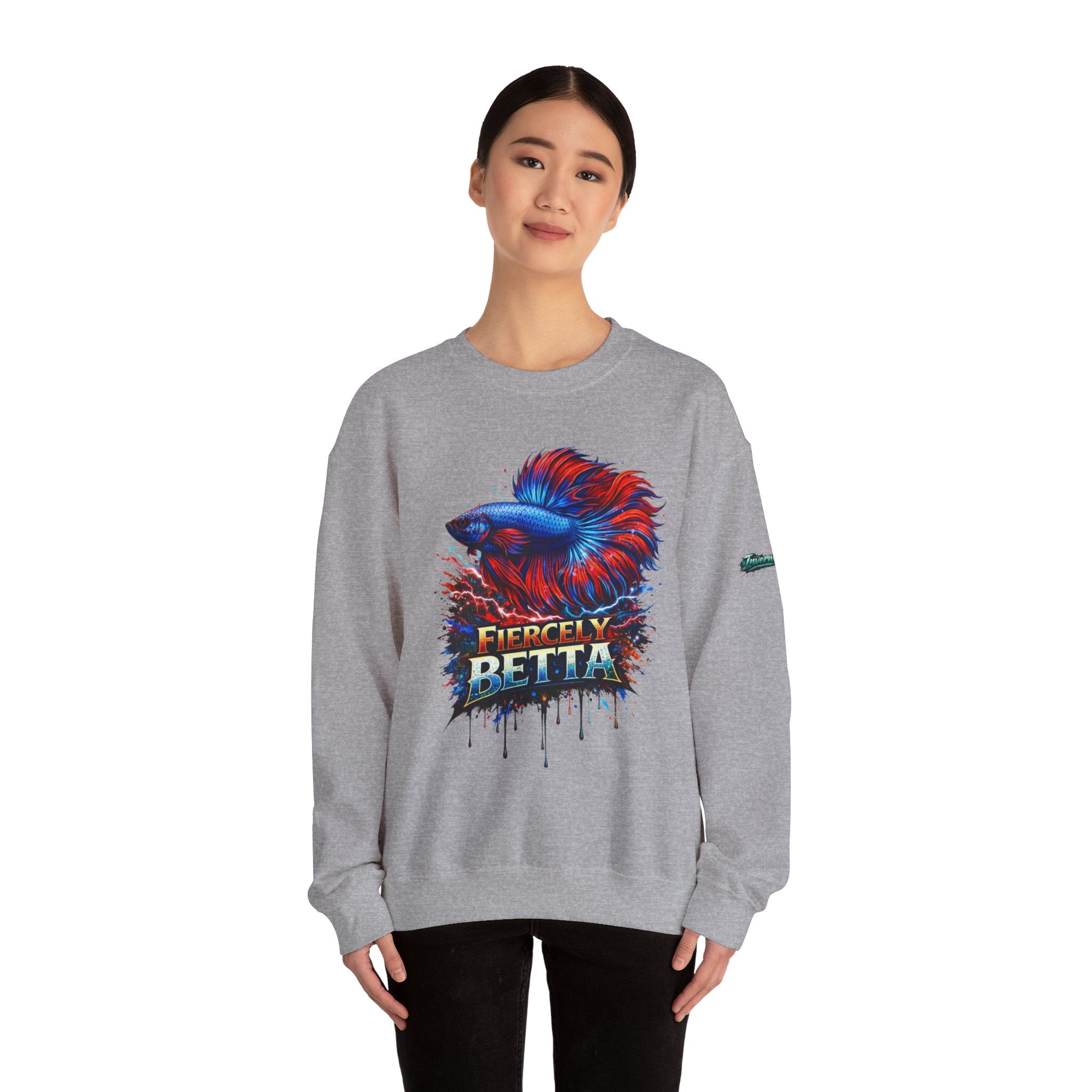 Betta Fish Crewneck Sweatshirt — "Fiercely Betta" Colorful Aquarium Graphic