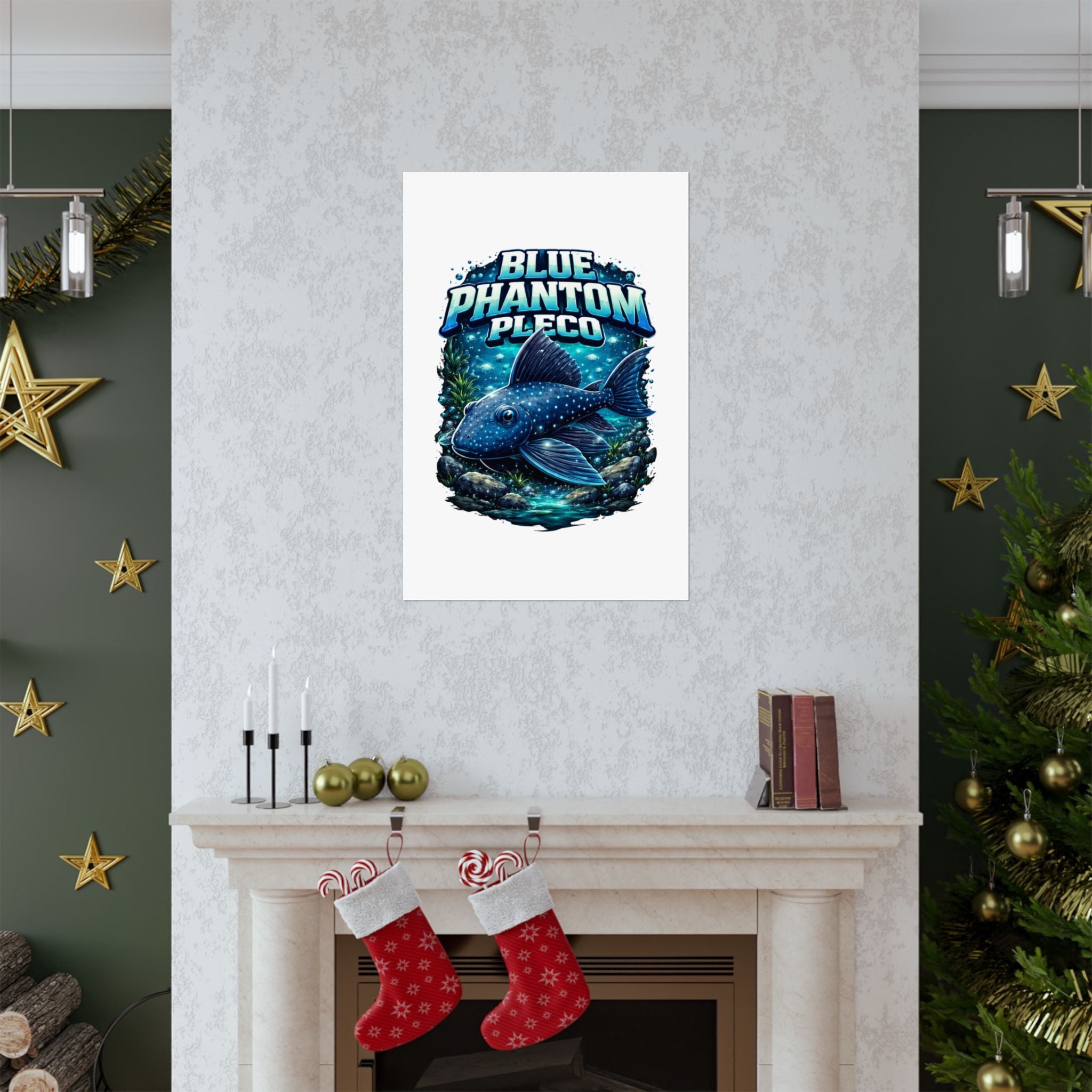 Blue Phantom Pleco Poster — Matte Vertical Aquarium Fish Art Print