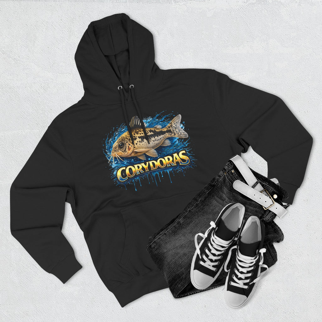 Peppered Corydoras Midweight Fleece Hoodie — Aquatic Catfish Illustration Pullover