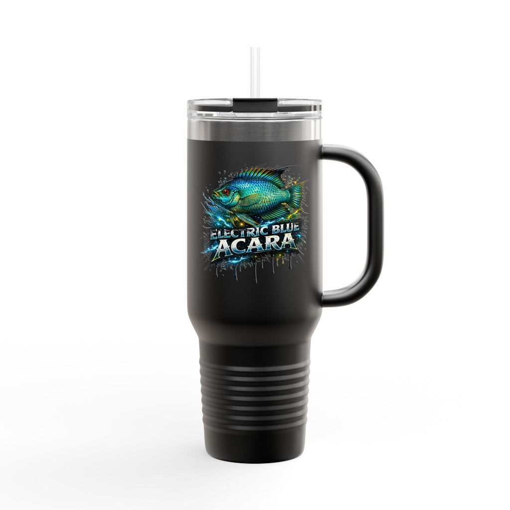 40oz Insulated Travel Mug - 'Electric Blue Acara' Fish Graphic, Leak-Resistant Tumbler for Aquarium Enthusiasts