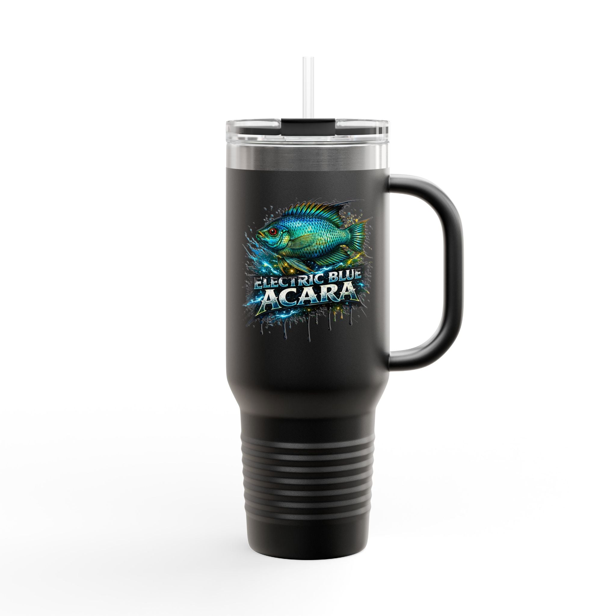 40oz Insulated Travel Mug - 'Electric Blue Acara' Fish Graphic, Leak-Resistant Tumbler for Aquarium Enthusiasts