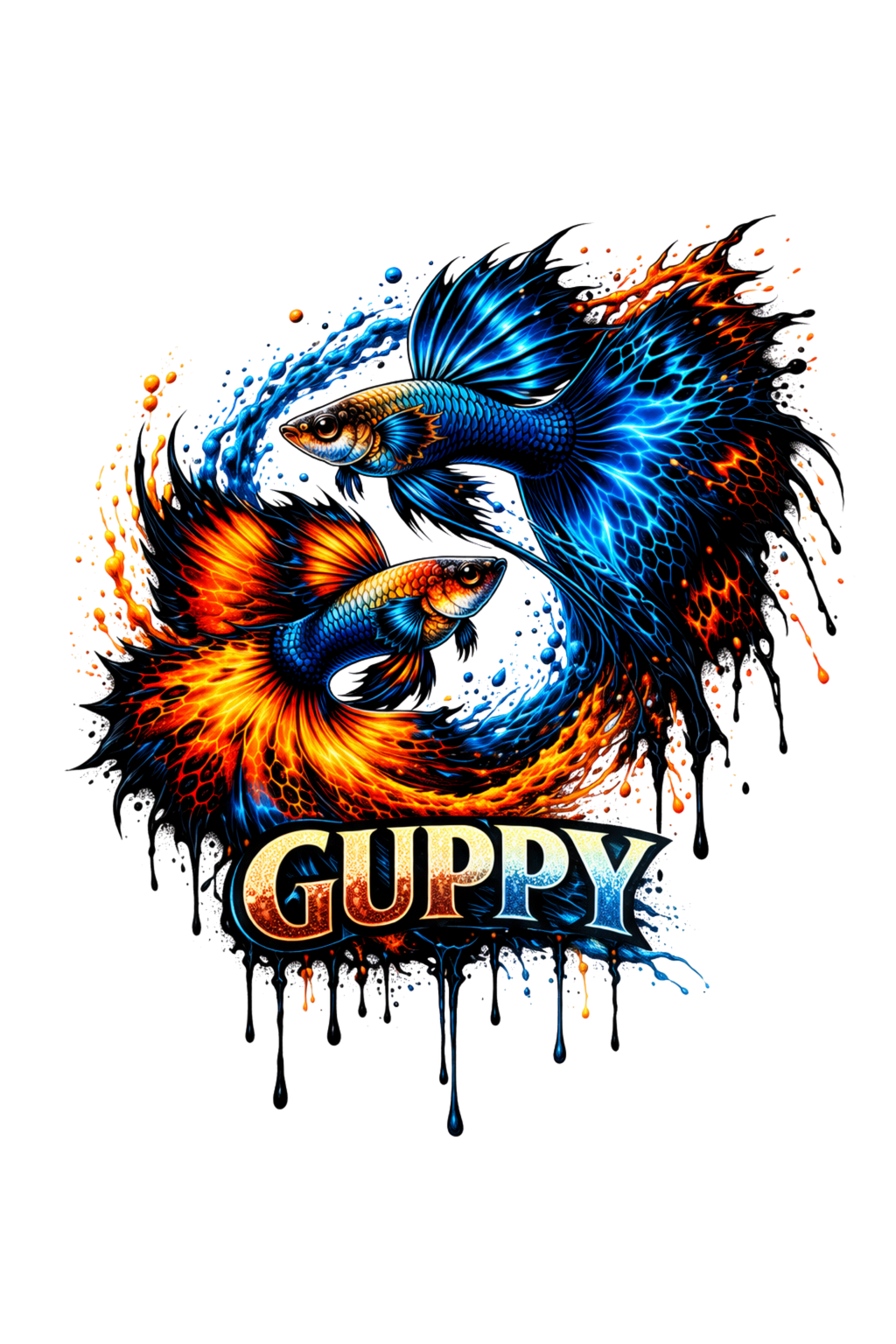 Guppy Fish T-Shirt — Vibrant Watercolor Drip Graphic Tee