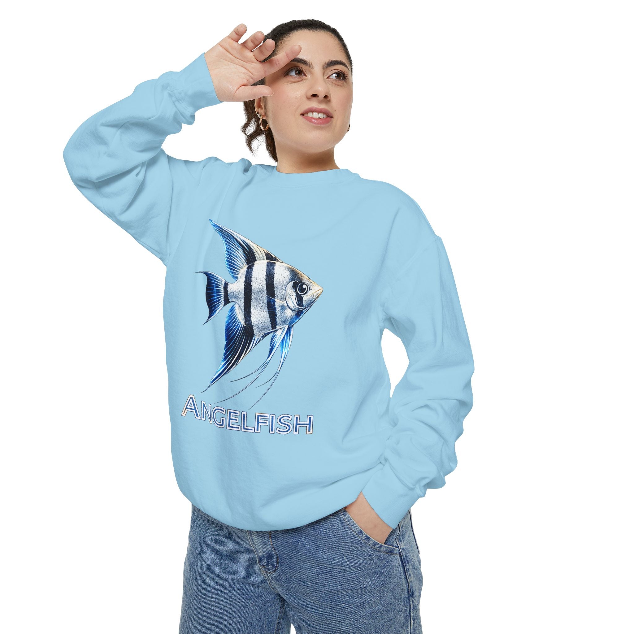 Angelfish Graphic Sweatshirt — Blue Tropical Fish Crewneck